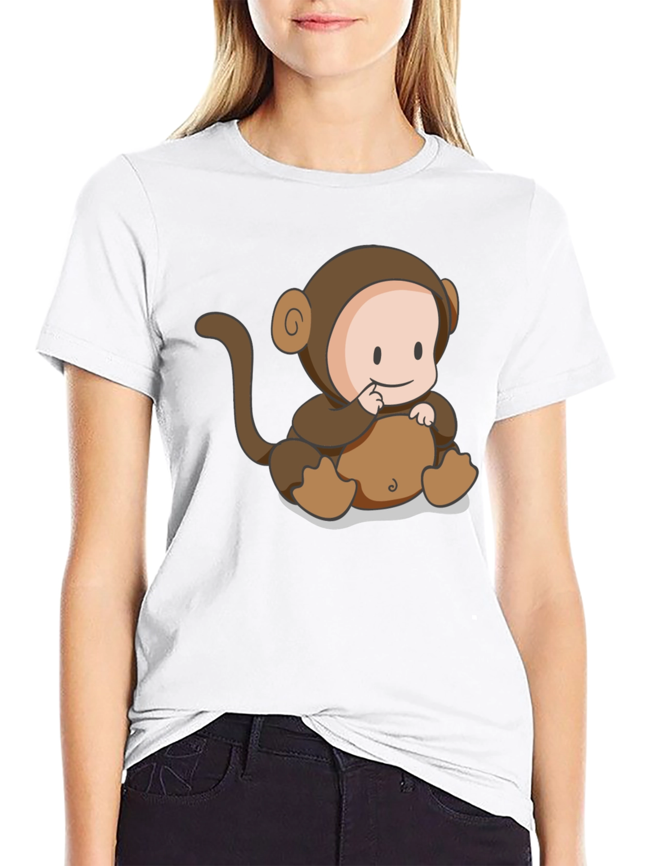 Cute Monkey Cartoon Black T-Shirt