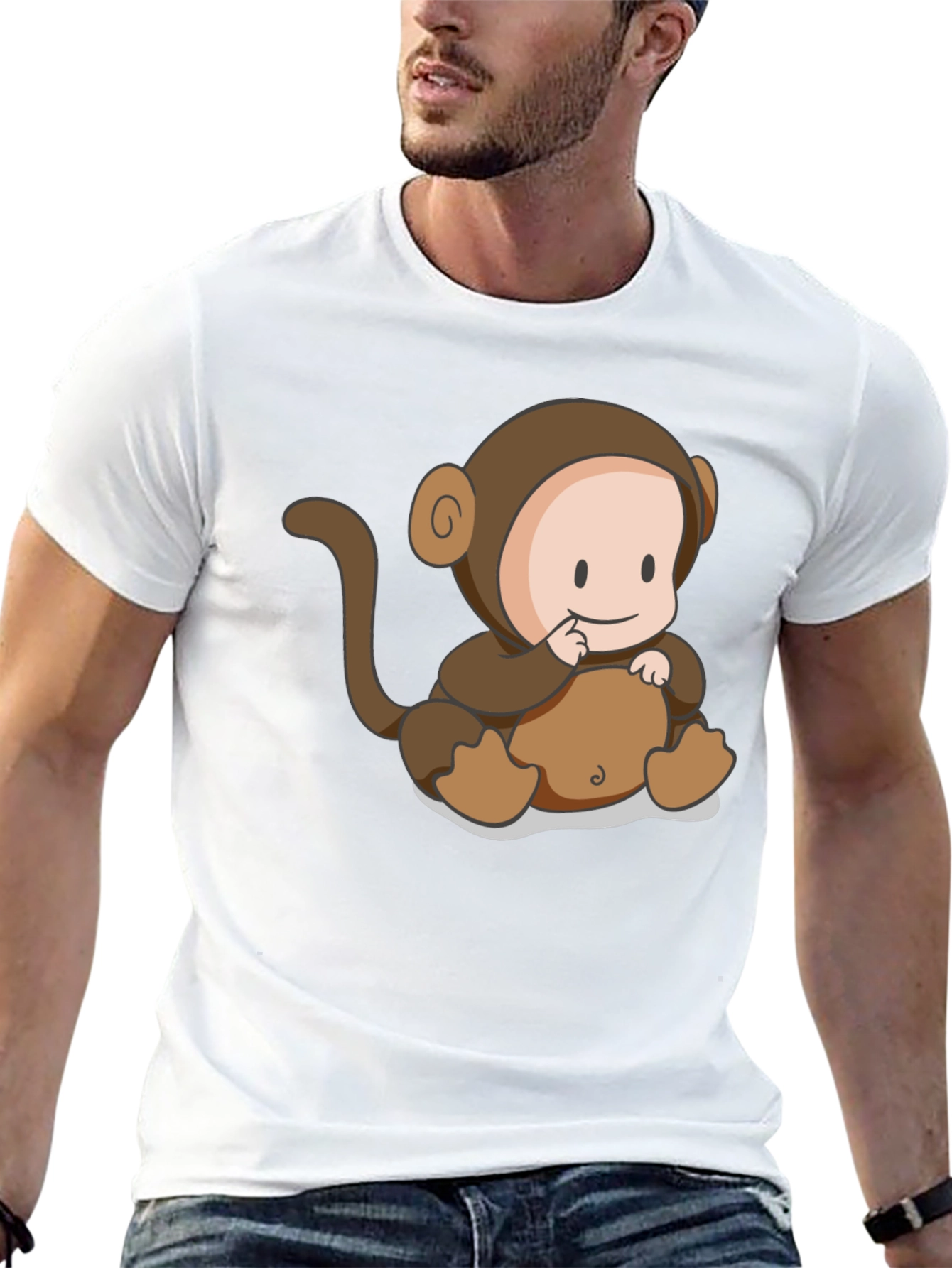 Cute Monkey Cartoon Black T-Shirt