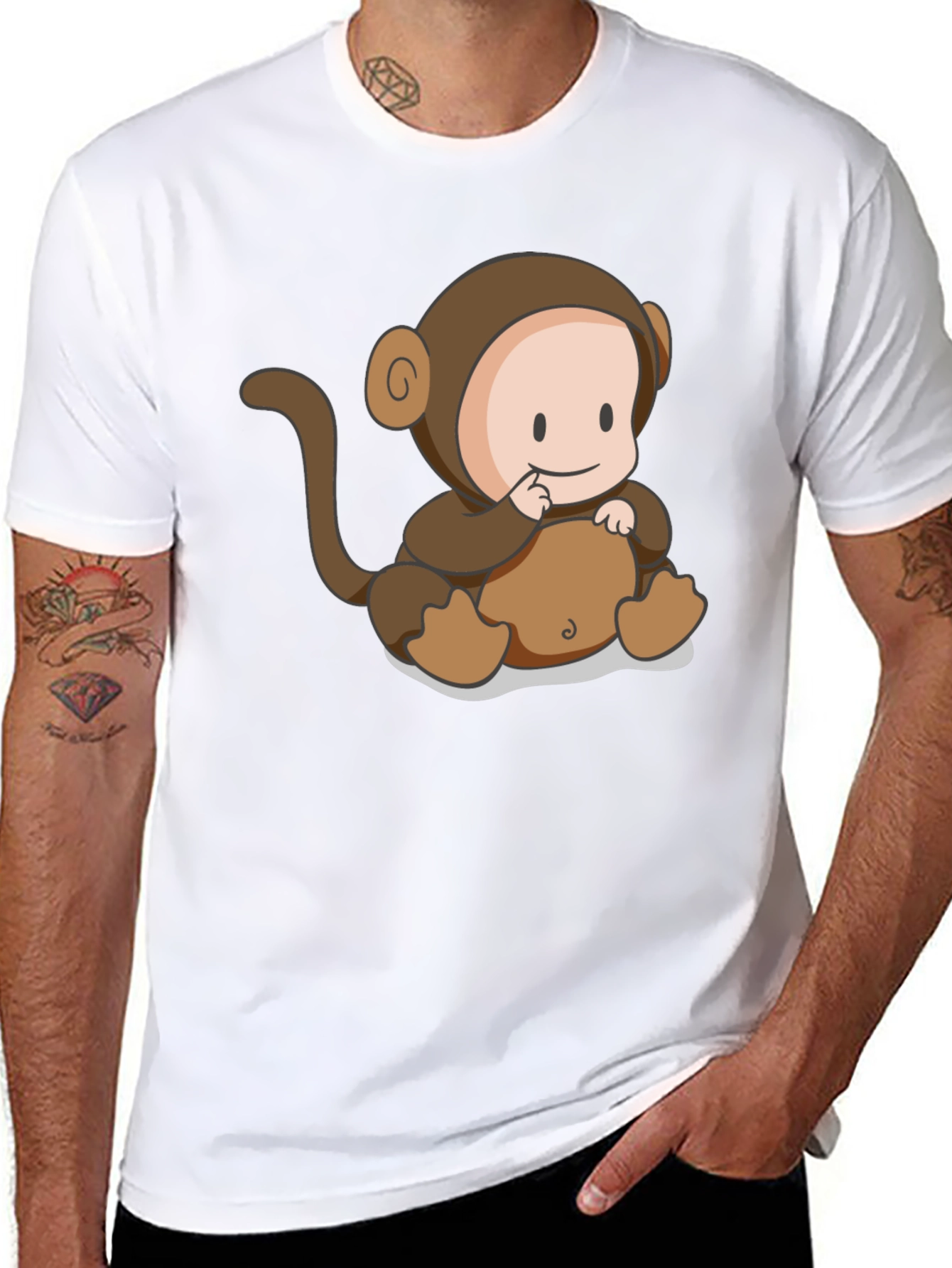 Cute Monkey Cartoon Black T-Shirt