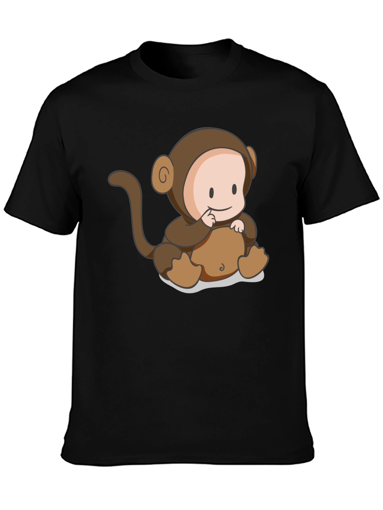 Cute Monkey Cartoon Black T-Shirt