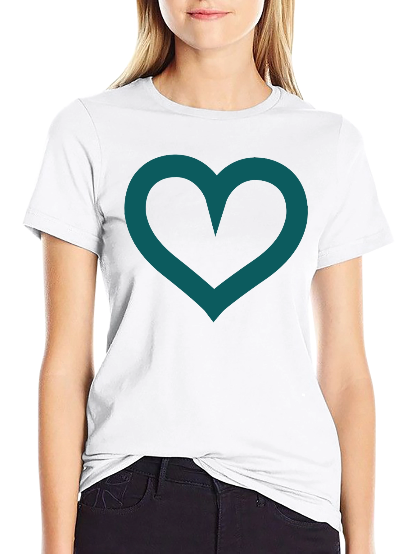 Heart Outline Black T-Shirt Casual