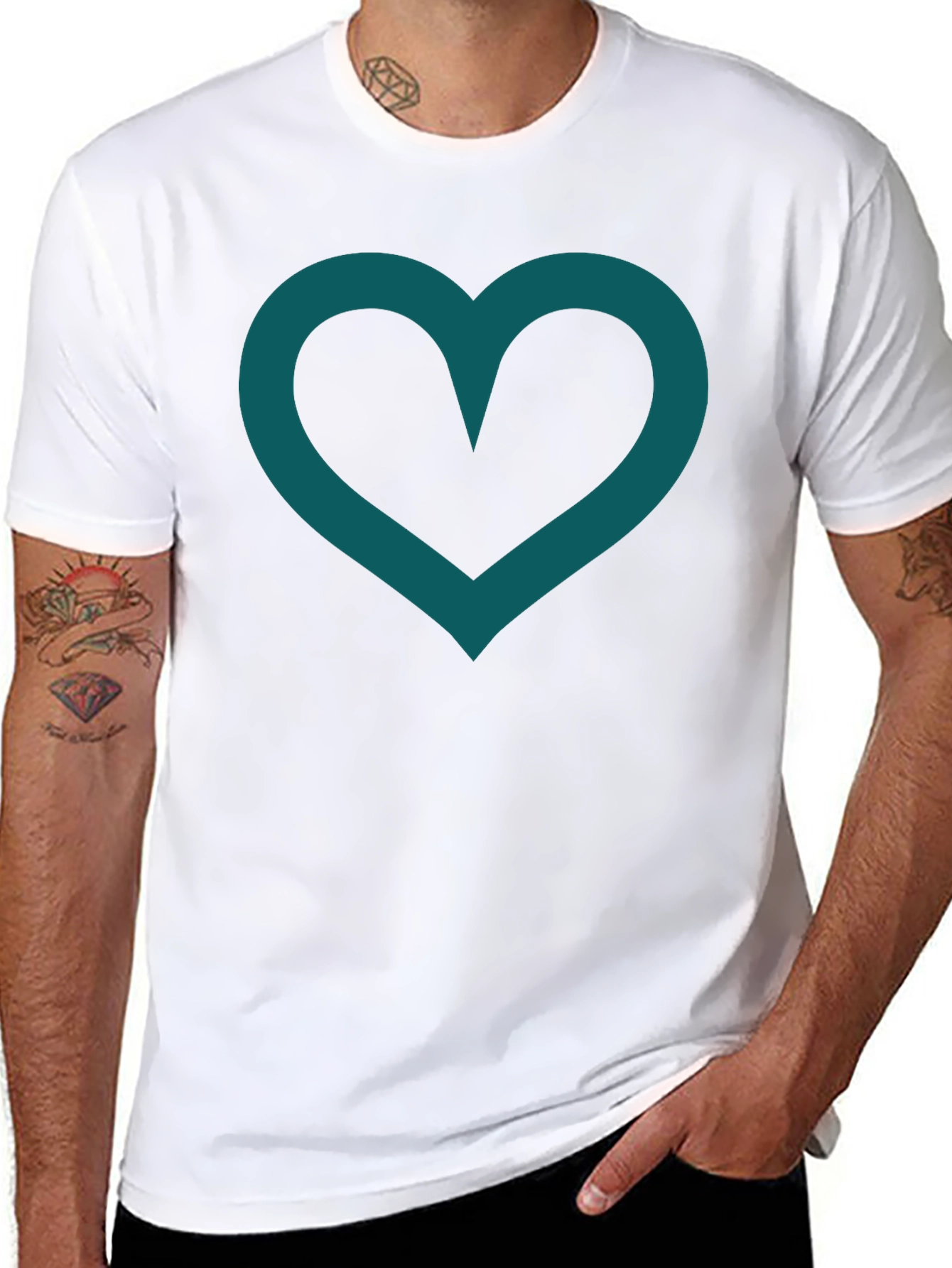 Heart Outline Black T-Shirt Casual
