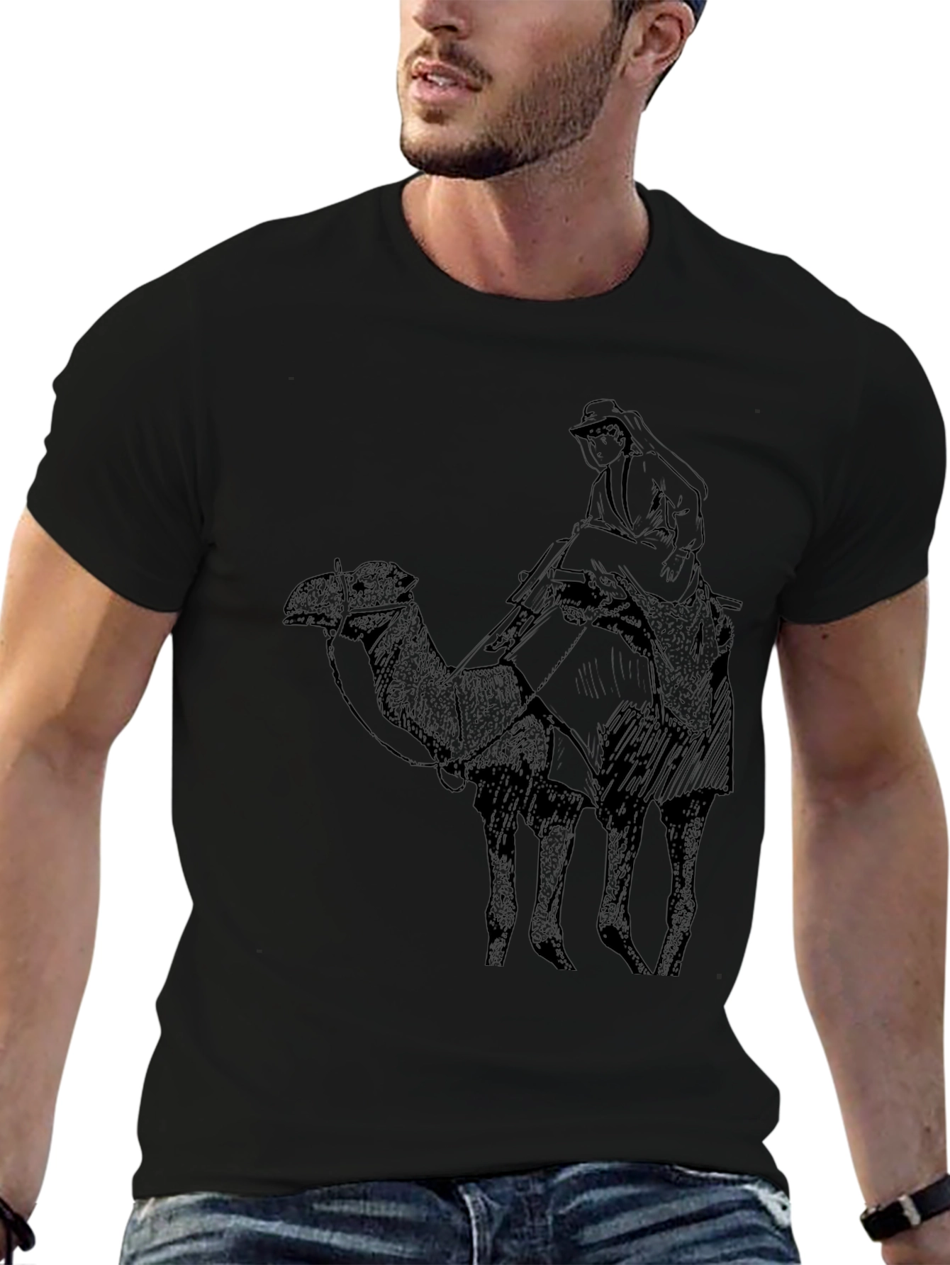 Camel Rider Graphic Tee - Classic Black Cotton