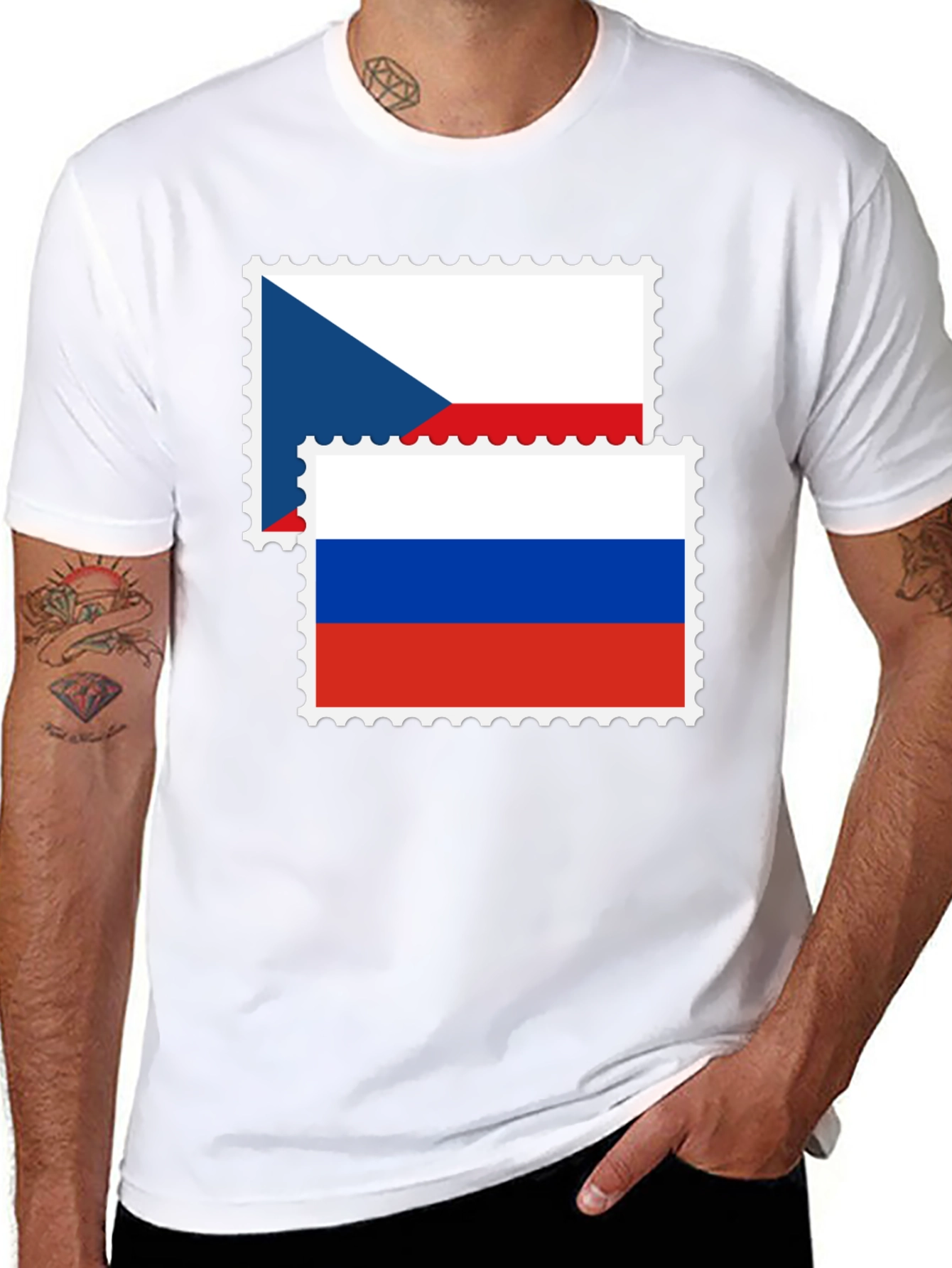 Czech Russia Flag Stamp Black Graphic Tee