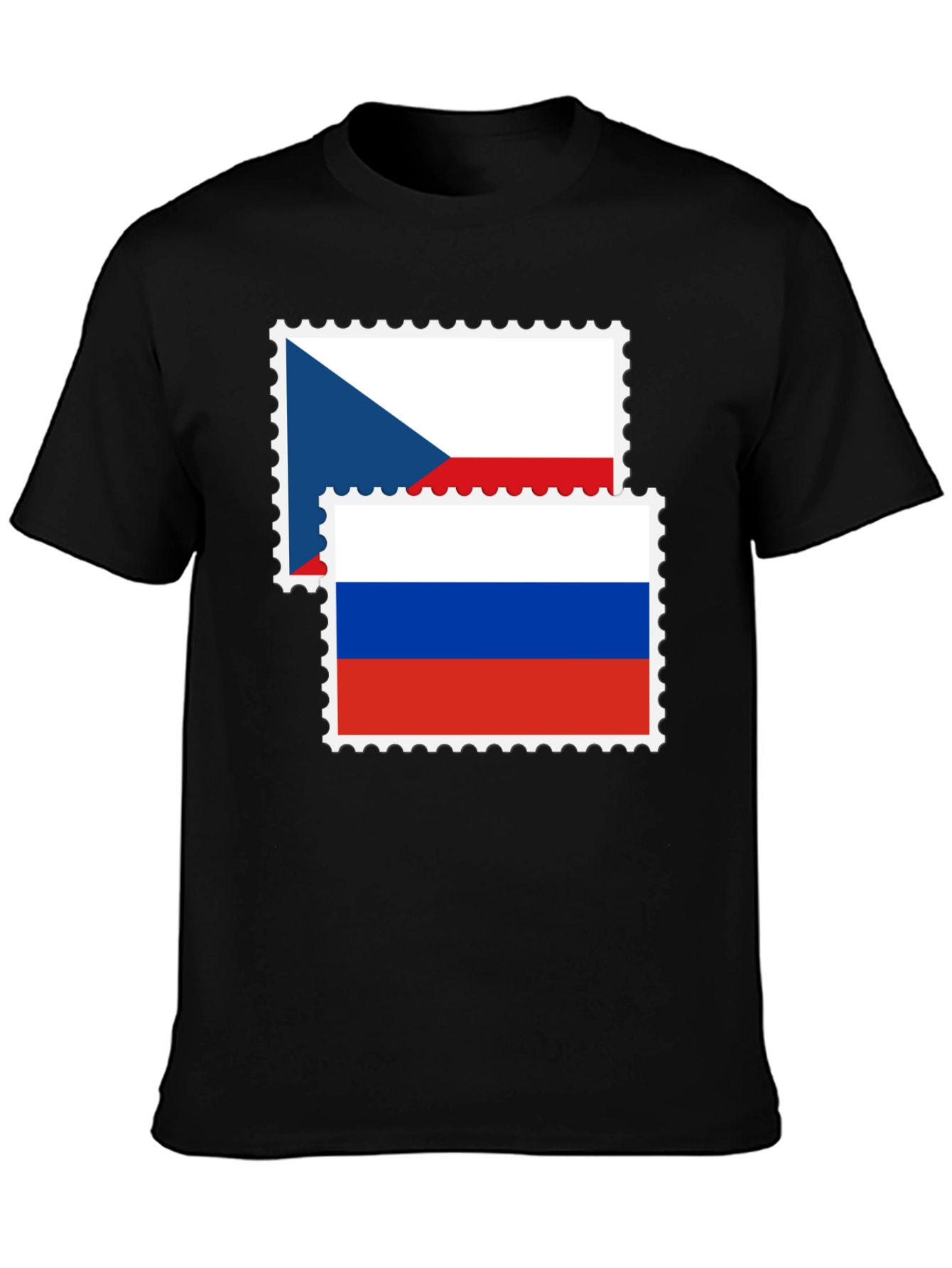 Czech Russia Flag Stamp Black Graphic Tee