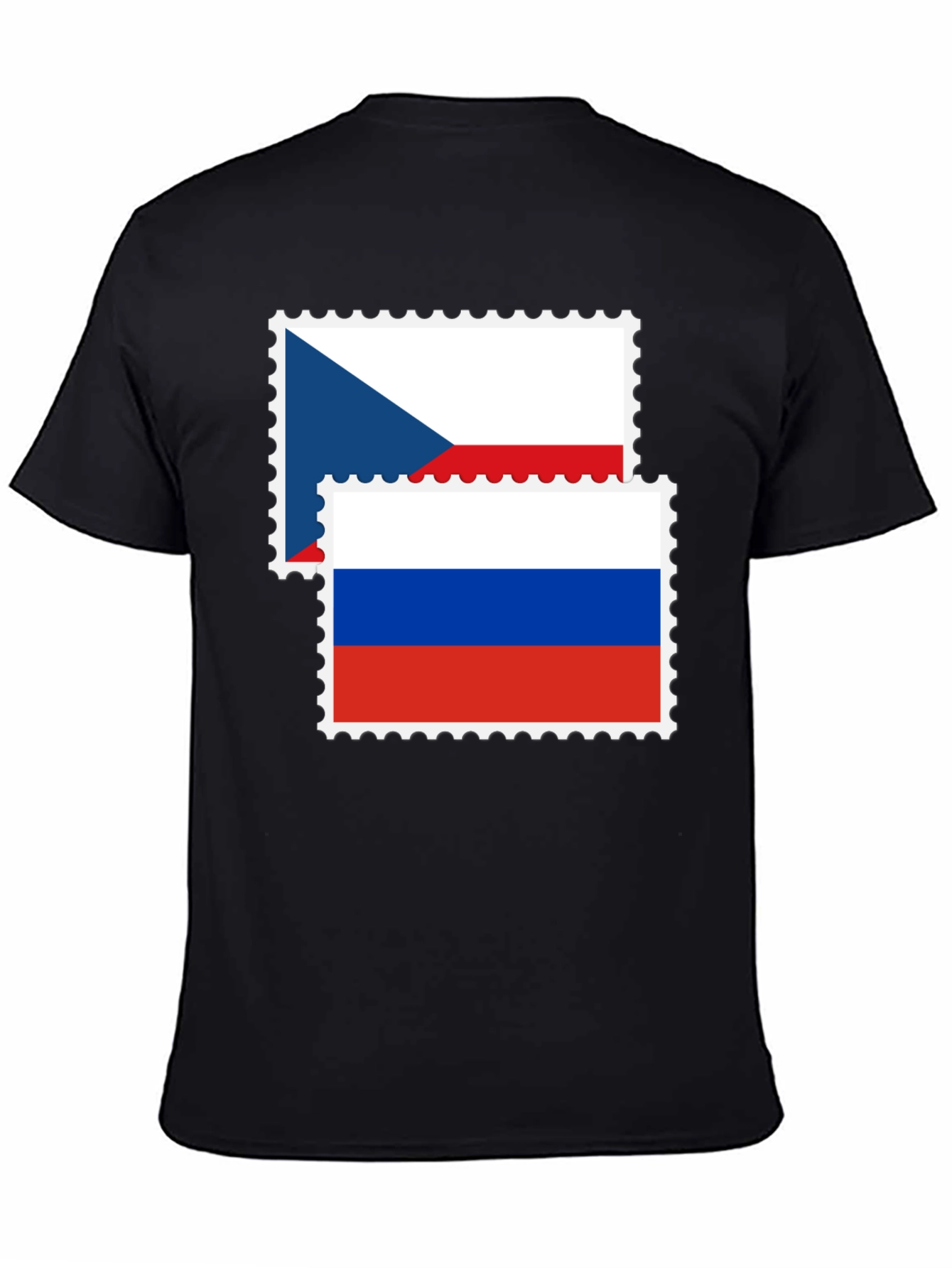 Czech Russia Flag Stamp Black Graphic Tee
