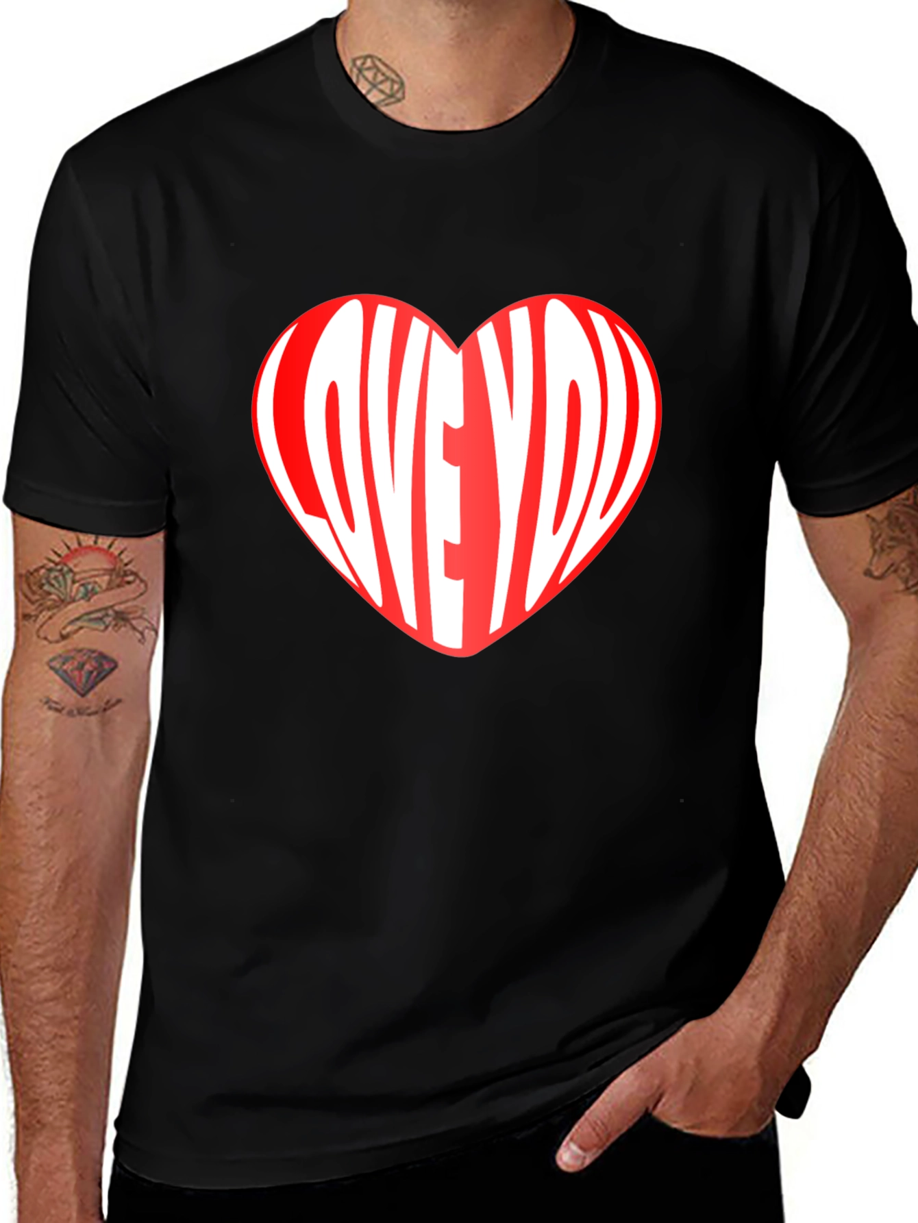Love You Heart Graphic Print Crew Neck T-Shirt