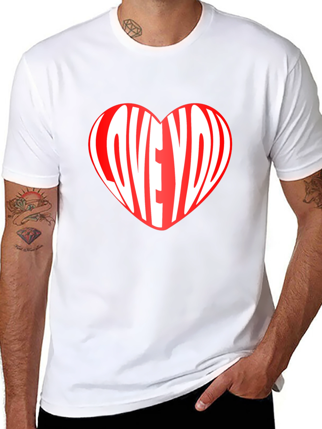 Love You Heart Graphic Print Crew Neck T-Shirt