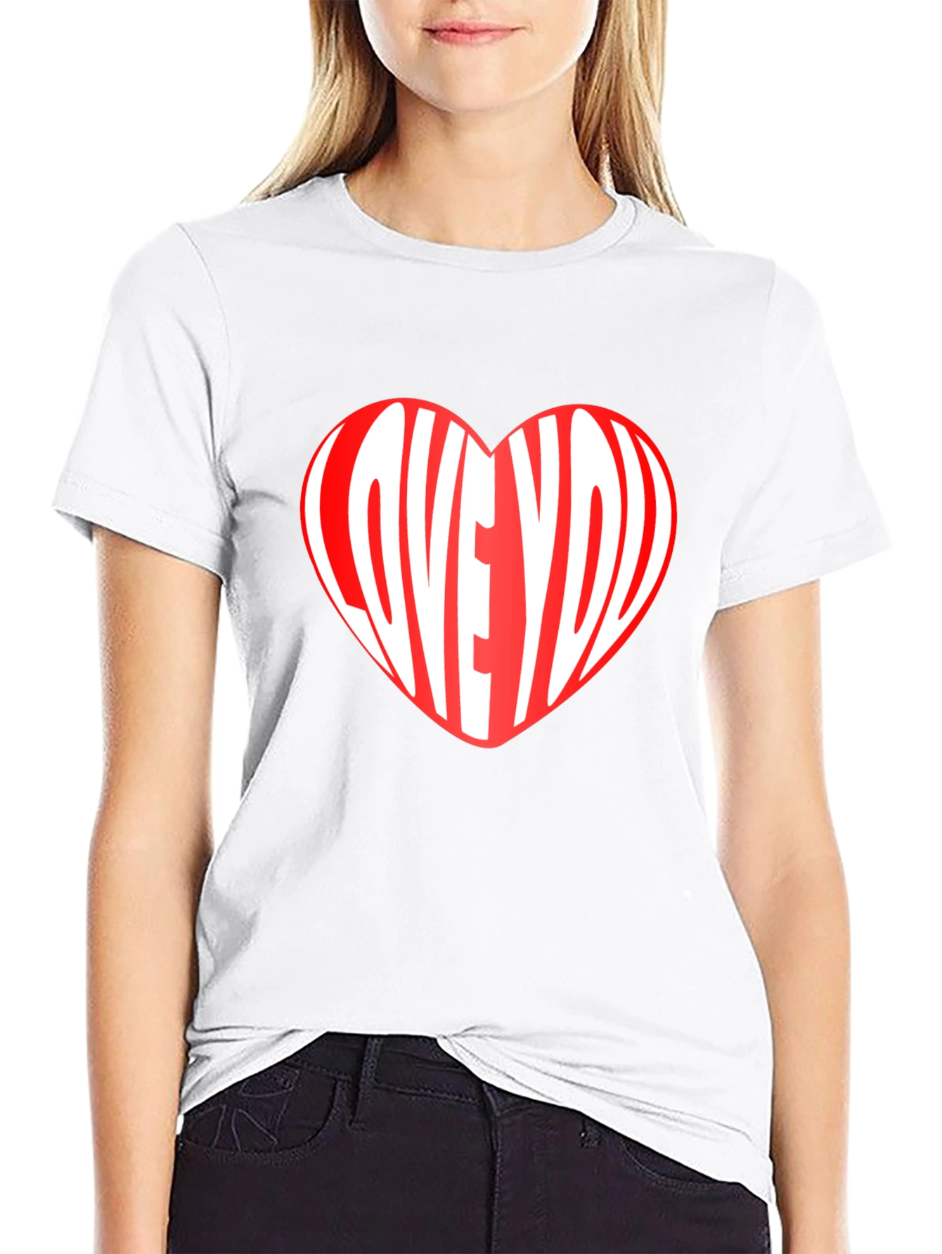 Love You Heart Graphic Print Crew Neck T-Shirt