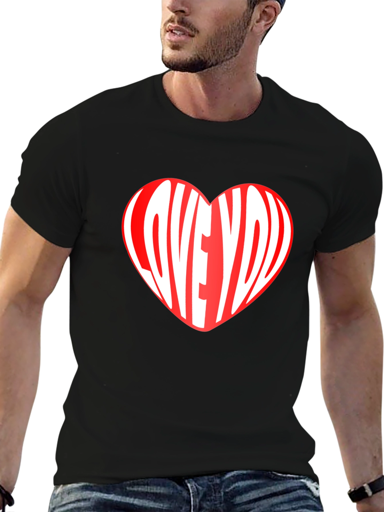 Love You Heart Graphic Print Crew Neck T-Shirt