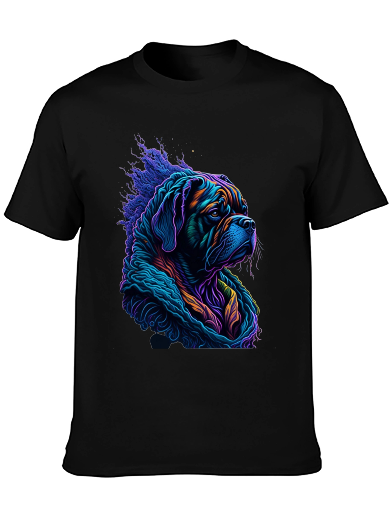 Vibrant Dog Graphic Tee - Stylish Mens Black T-Shirt