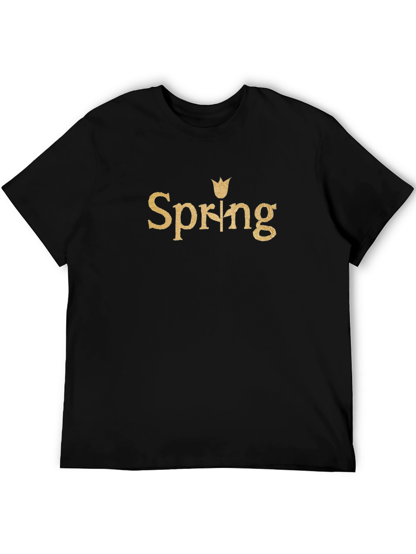 Spring Tulip Graphic Tee - Black Cotton Casual T-Shirt