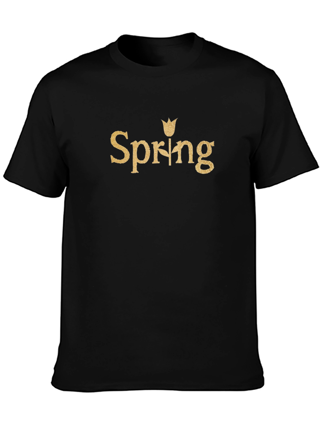 Spring Tulip Graphic Tee - Black Cotton Casual T-Shirt