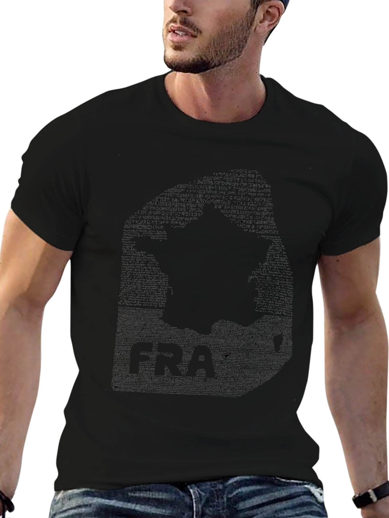Mens Black Graphic Print Crew Neck T-Shirt