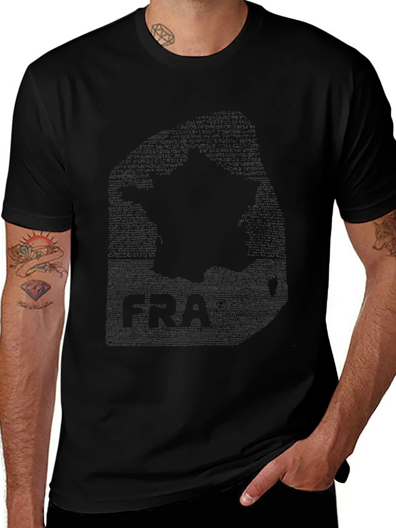 Mens Black Graphic Print Crew Neck T-Shirt
