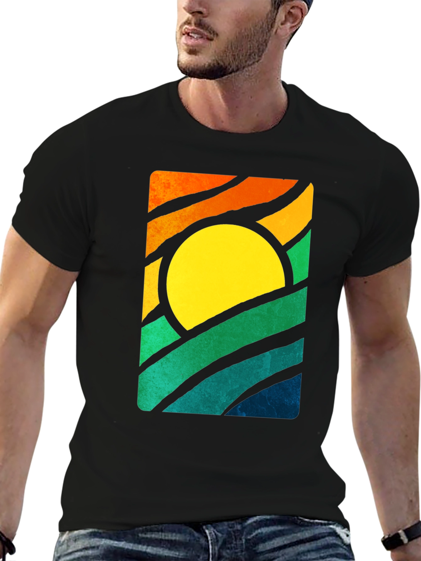 Retro Sunset Graphic T-Shirt - Stylish Mens Tee