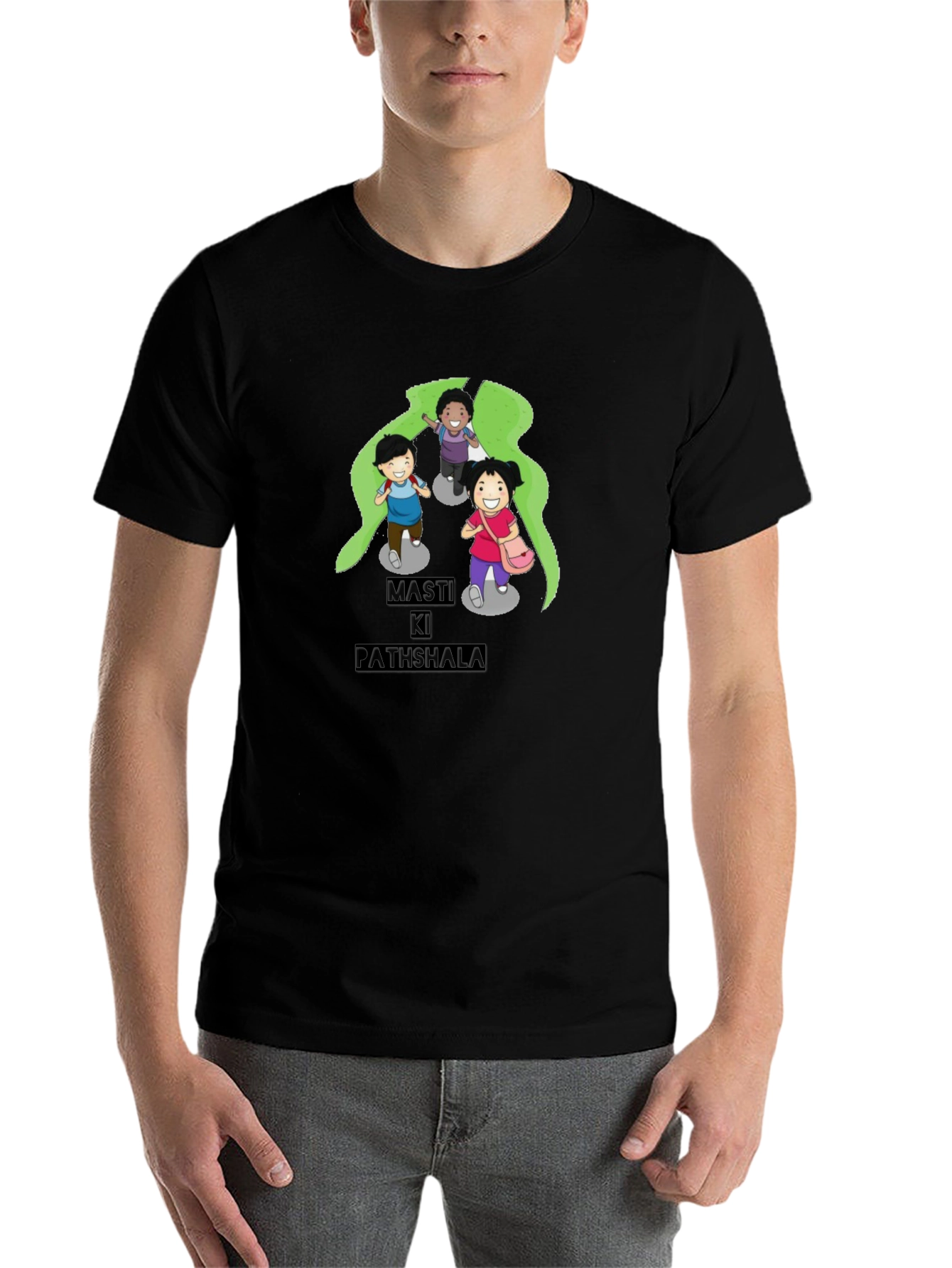 Black T-Shirt with Playful Cartoon Print