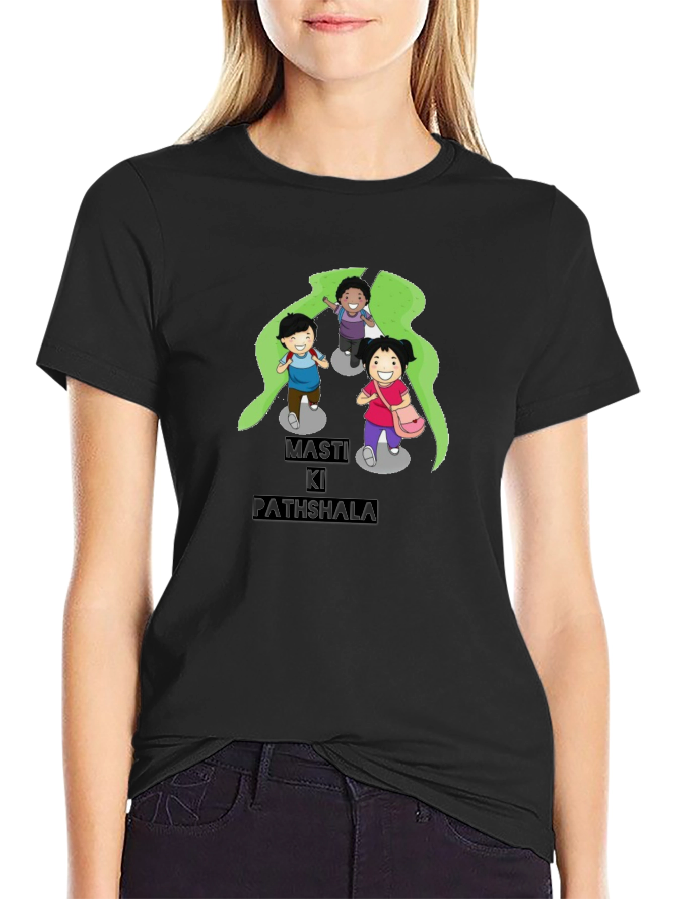 Black T-Shirt with Playful Cartoon Print