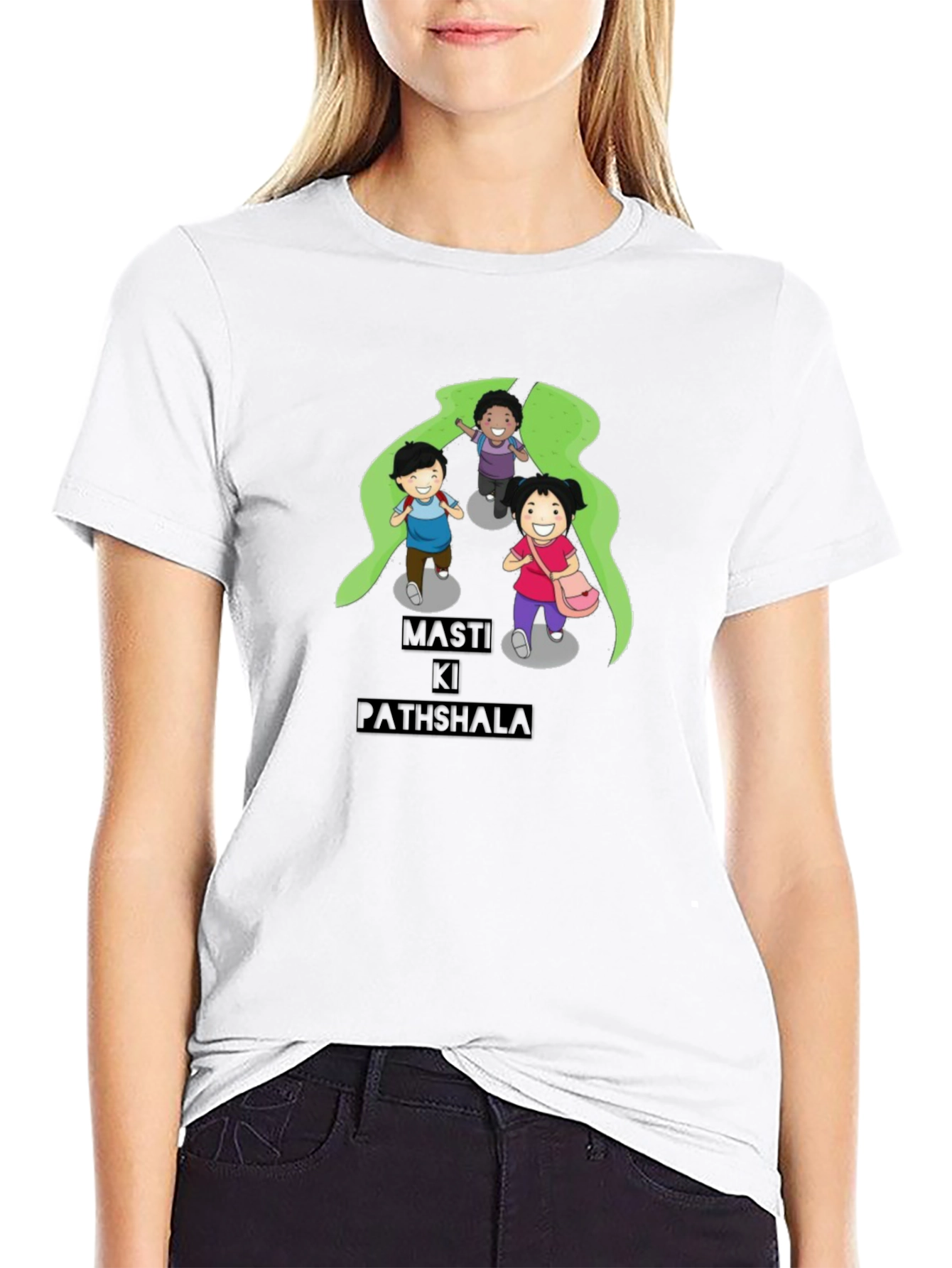 Black T-Shirt with Playful Cartoon Print