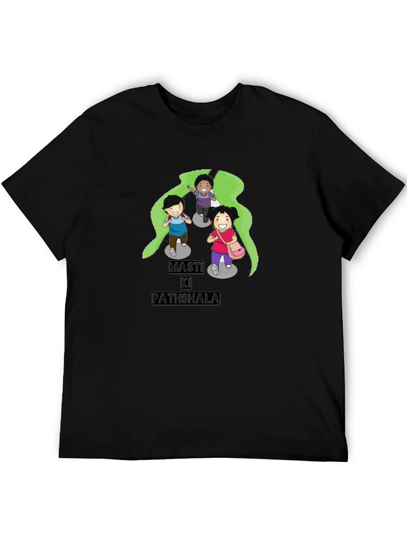Black T-Shirt with Playful Cartoon Print