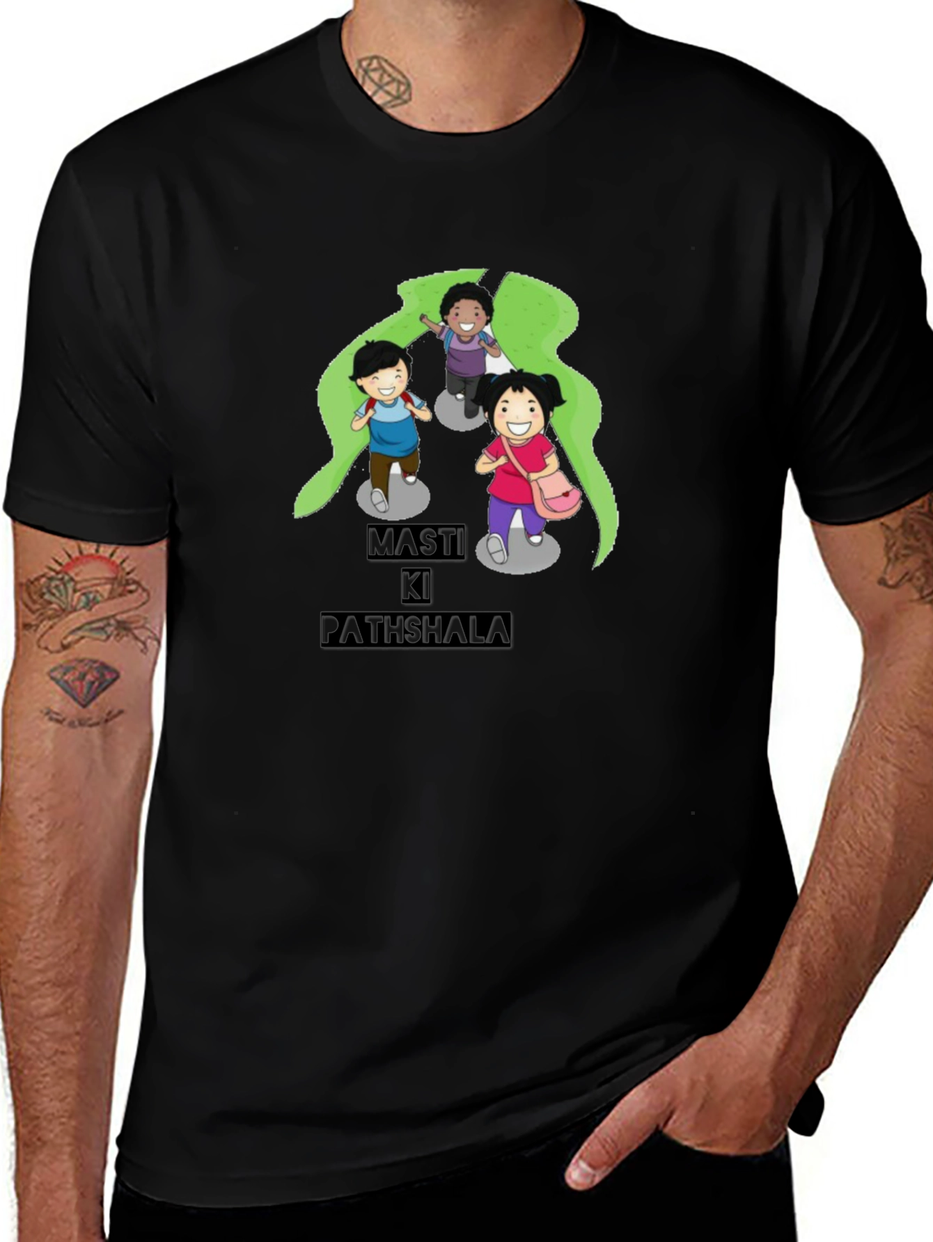 Black T-Shirt with Playful Cartoon Print