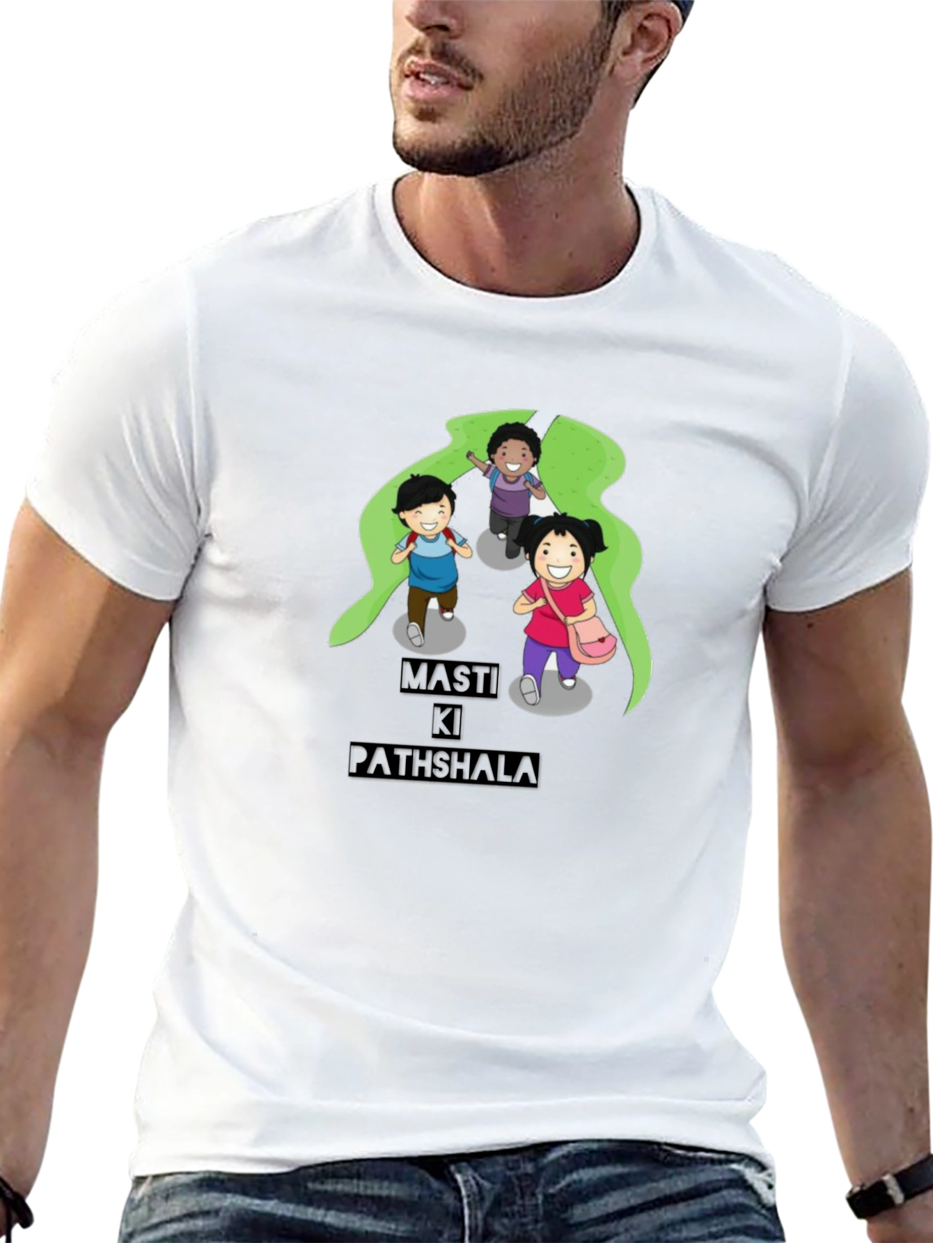 Black T-Shirt with Playful Cartoon Print