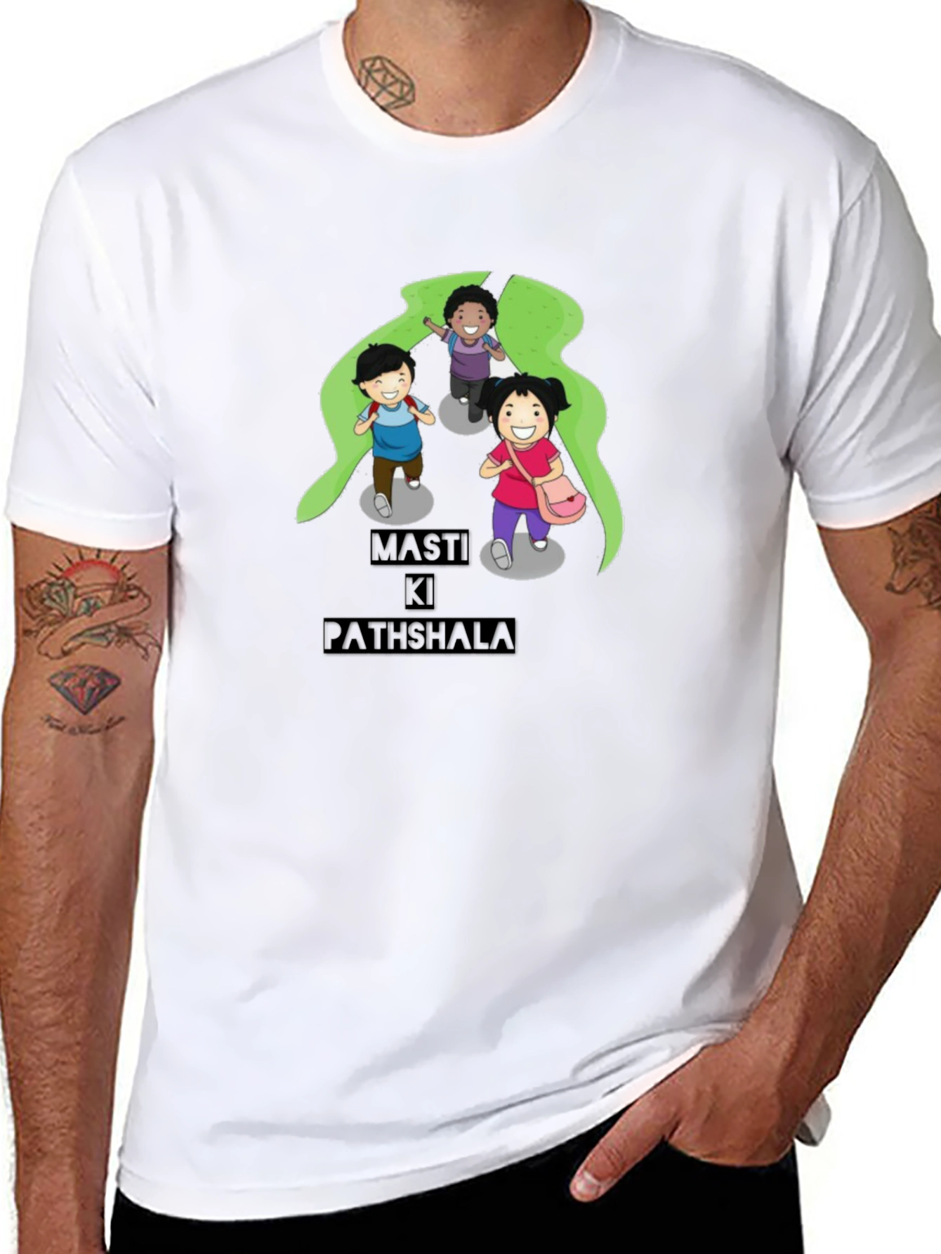 Black T-Shirt with Playful Cartoon Print