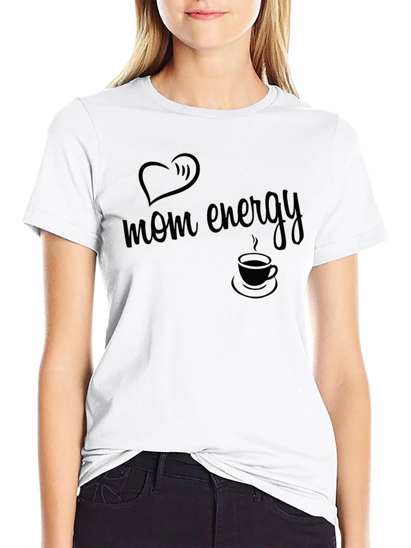 Mom Energy T-Shirt - Black Heart & Coffee Design