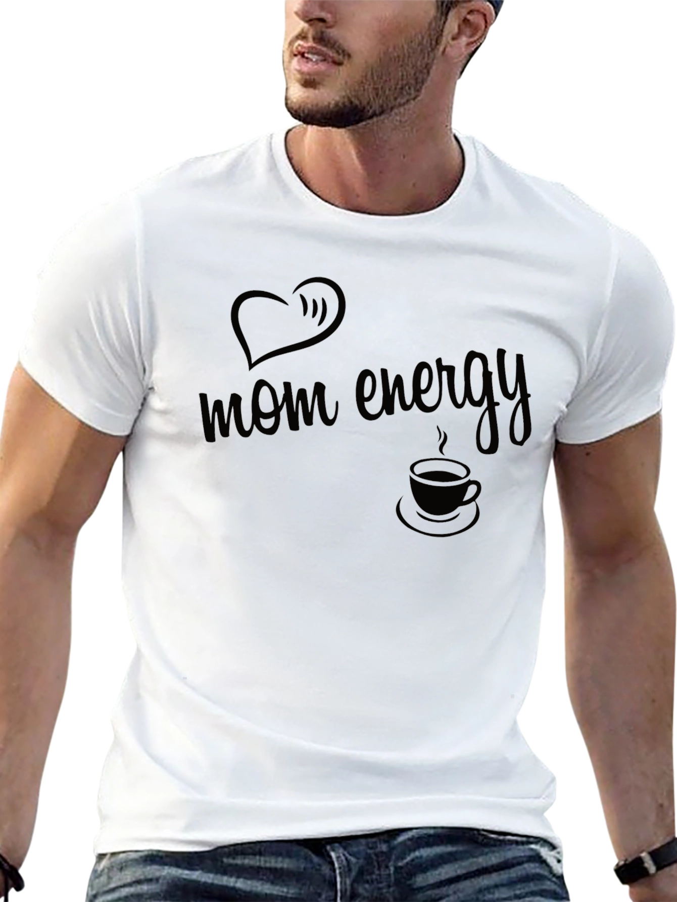 Mom Energy T-Shirt - Black Heart & Coffee Design