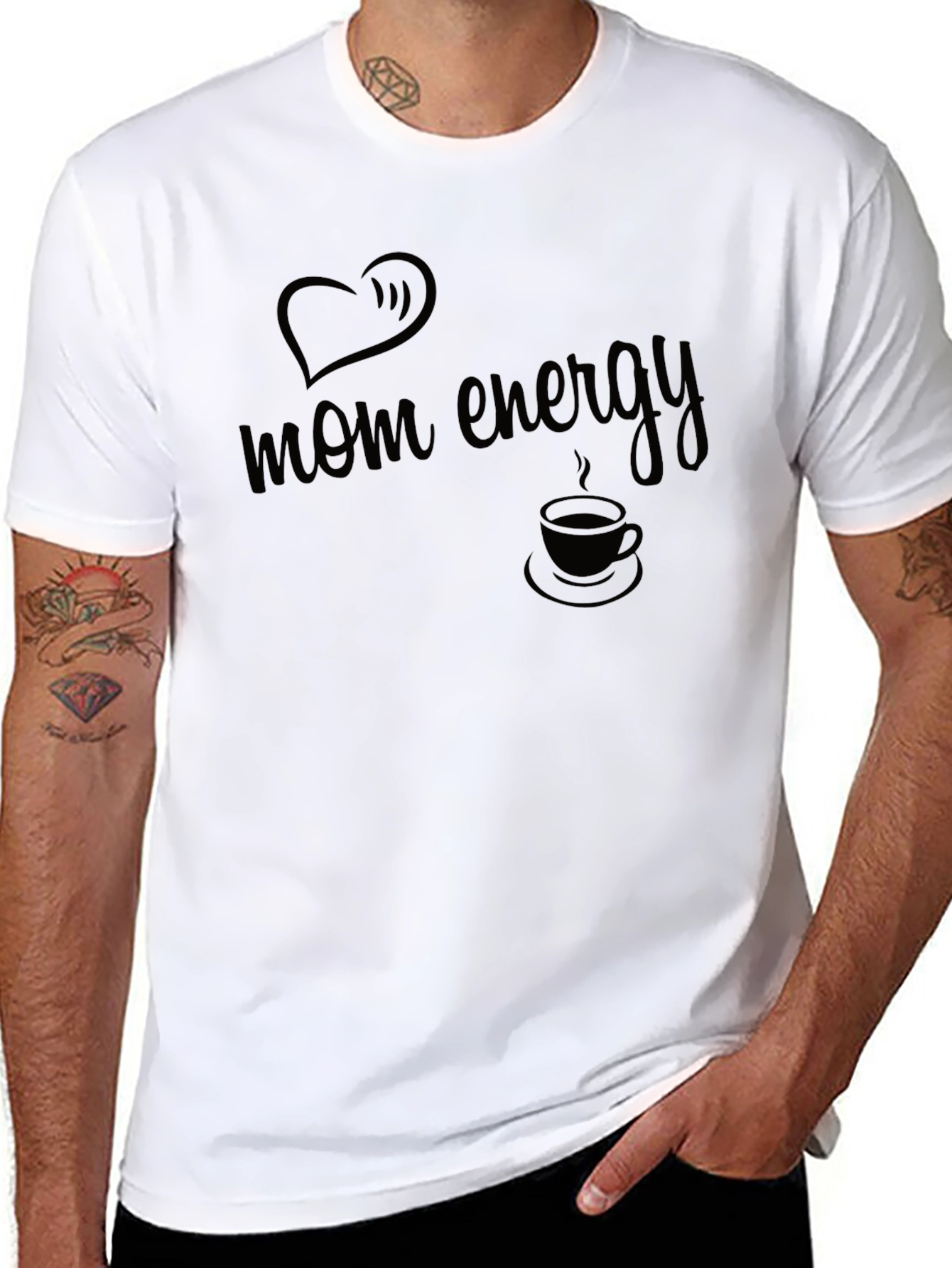 Mom Energy T-Shirt - Black Heart & Coffee Design