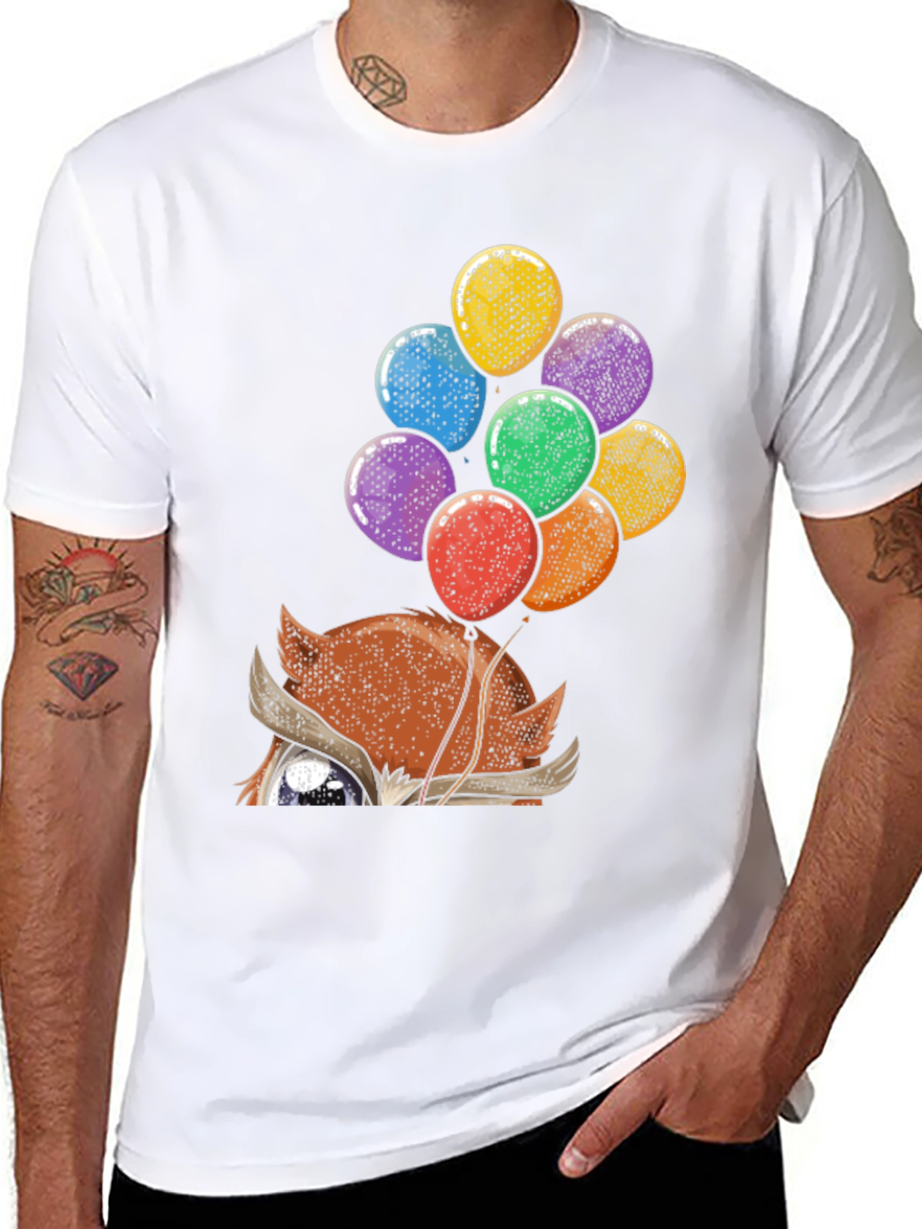 Fox with Balloons Graphic Print T-Shirt - Casual Style