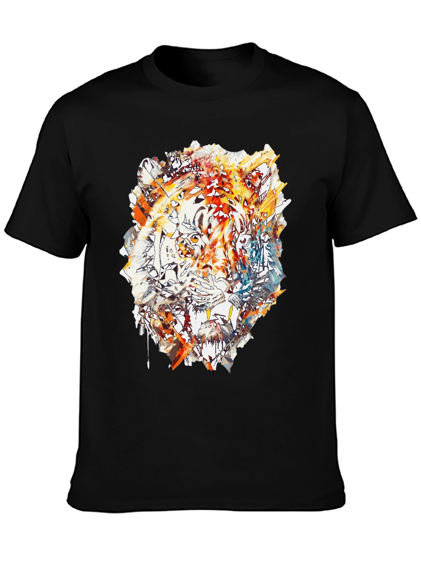 Abstract Tiger Print Mens Black T-Shirt