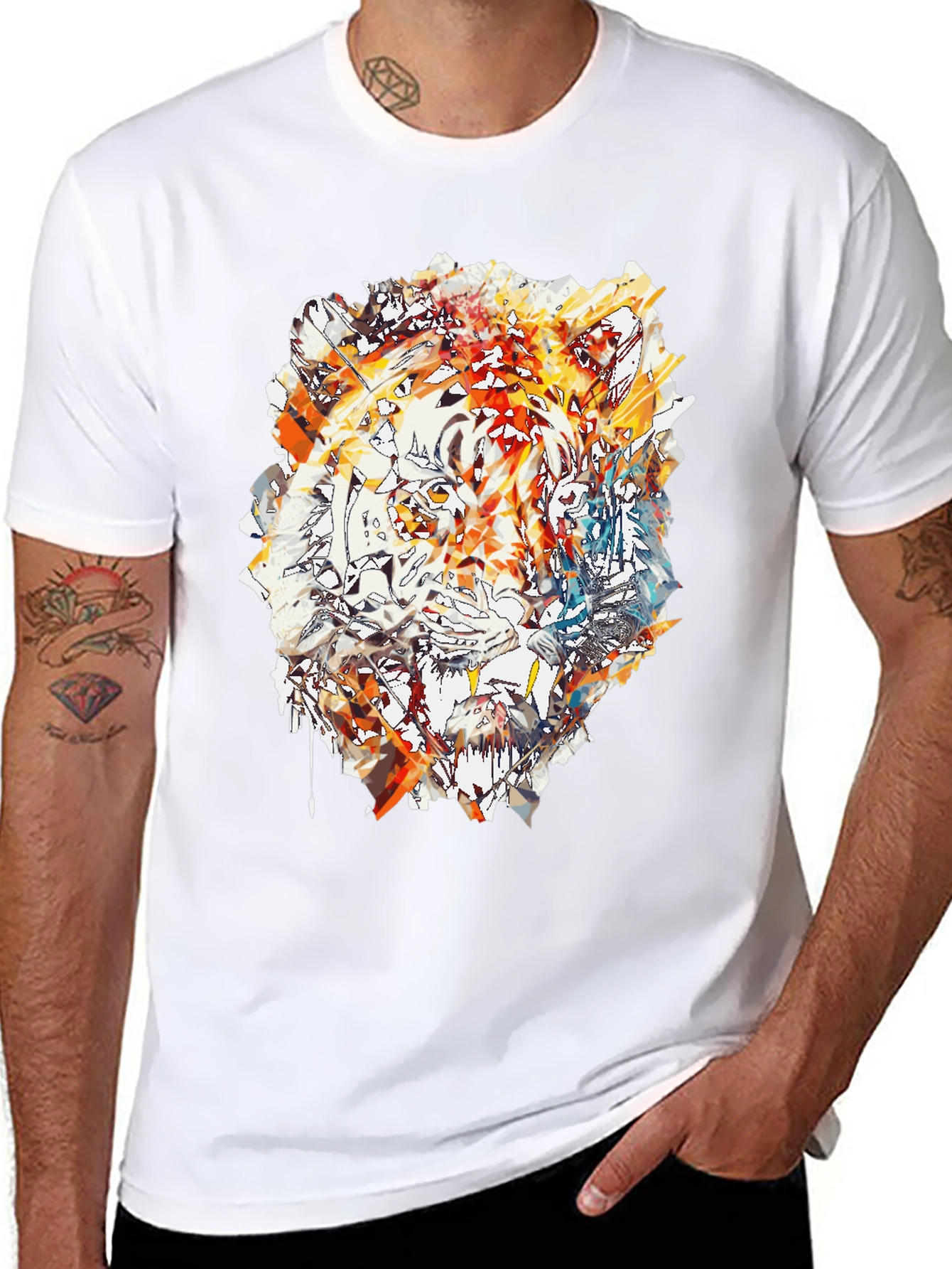Abstract Tiger Print Mens Black T-Shirt