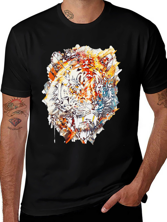 Abstract Tiger Print Mens Black T-Shirt