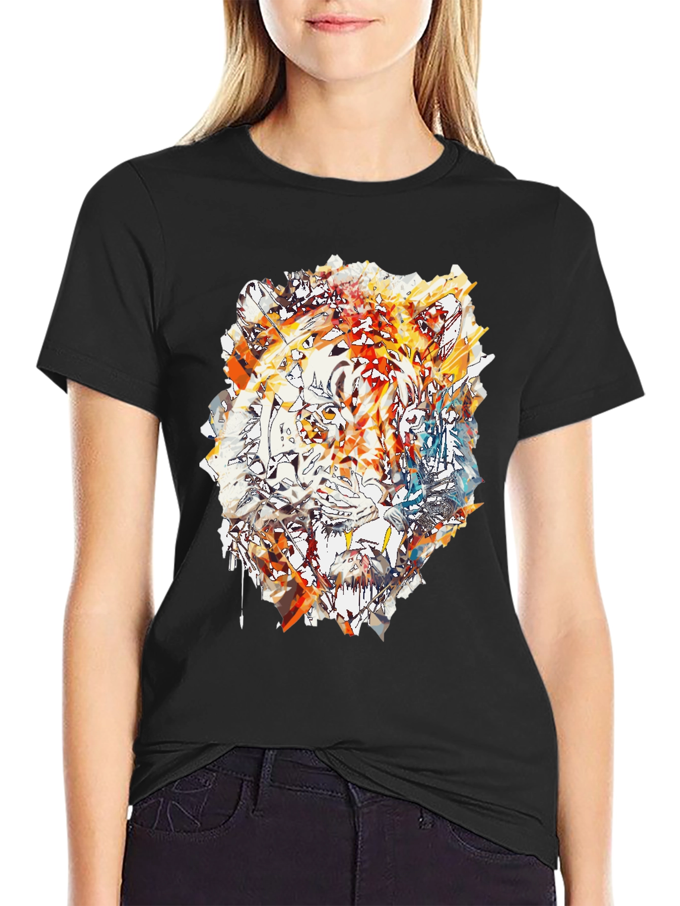 Abstract Tiger Print Mens Black T-Shirt
