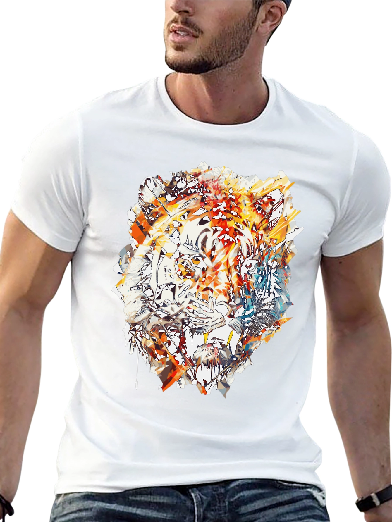 Abstract Tiger Print Mens Black T-Shirt