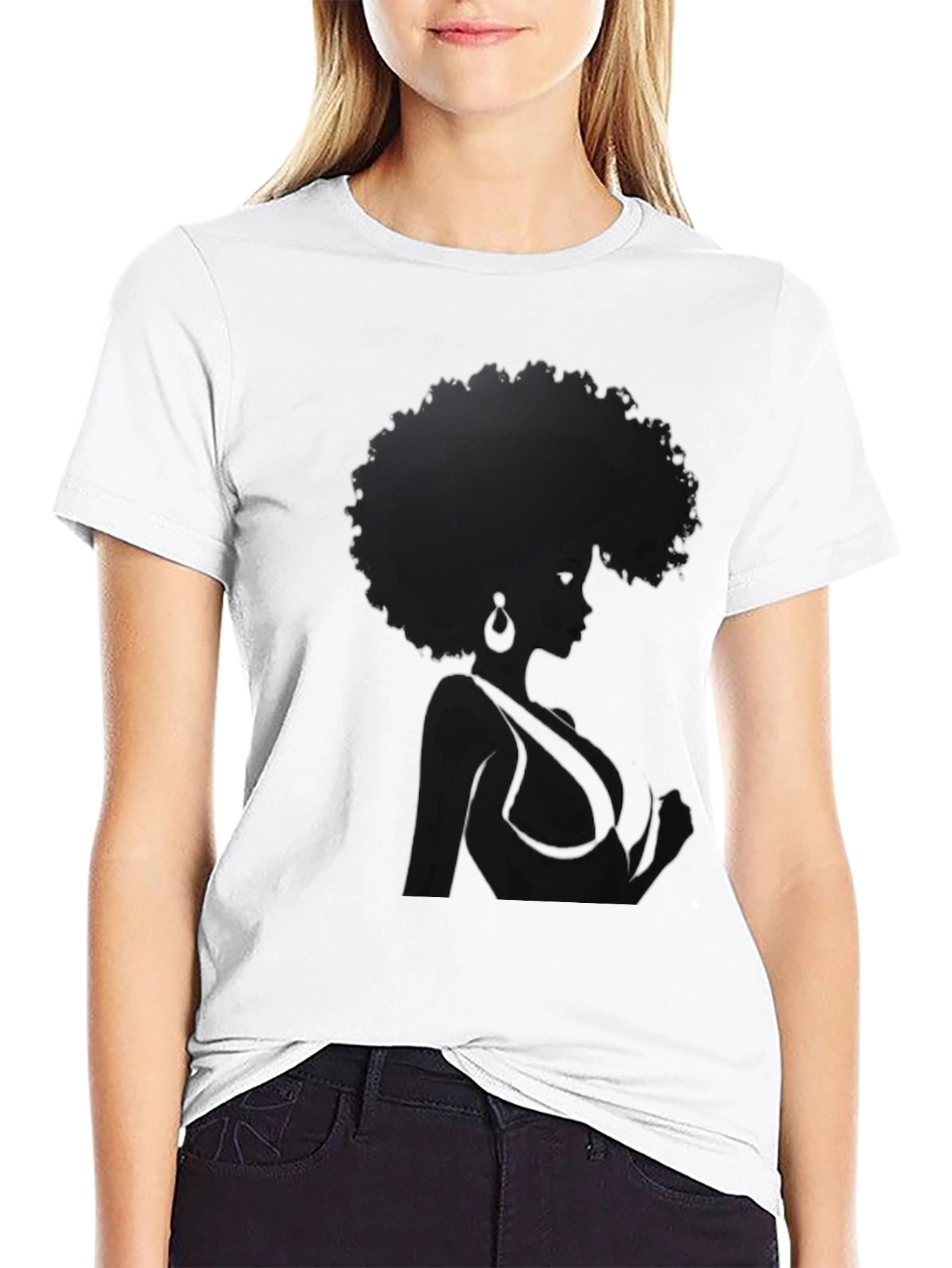 Afro Woman Graphic Tee - Stylish Black T-Shirt
