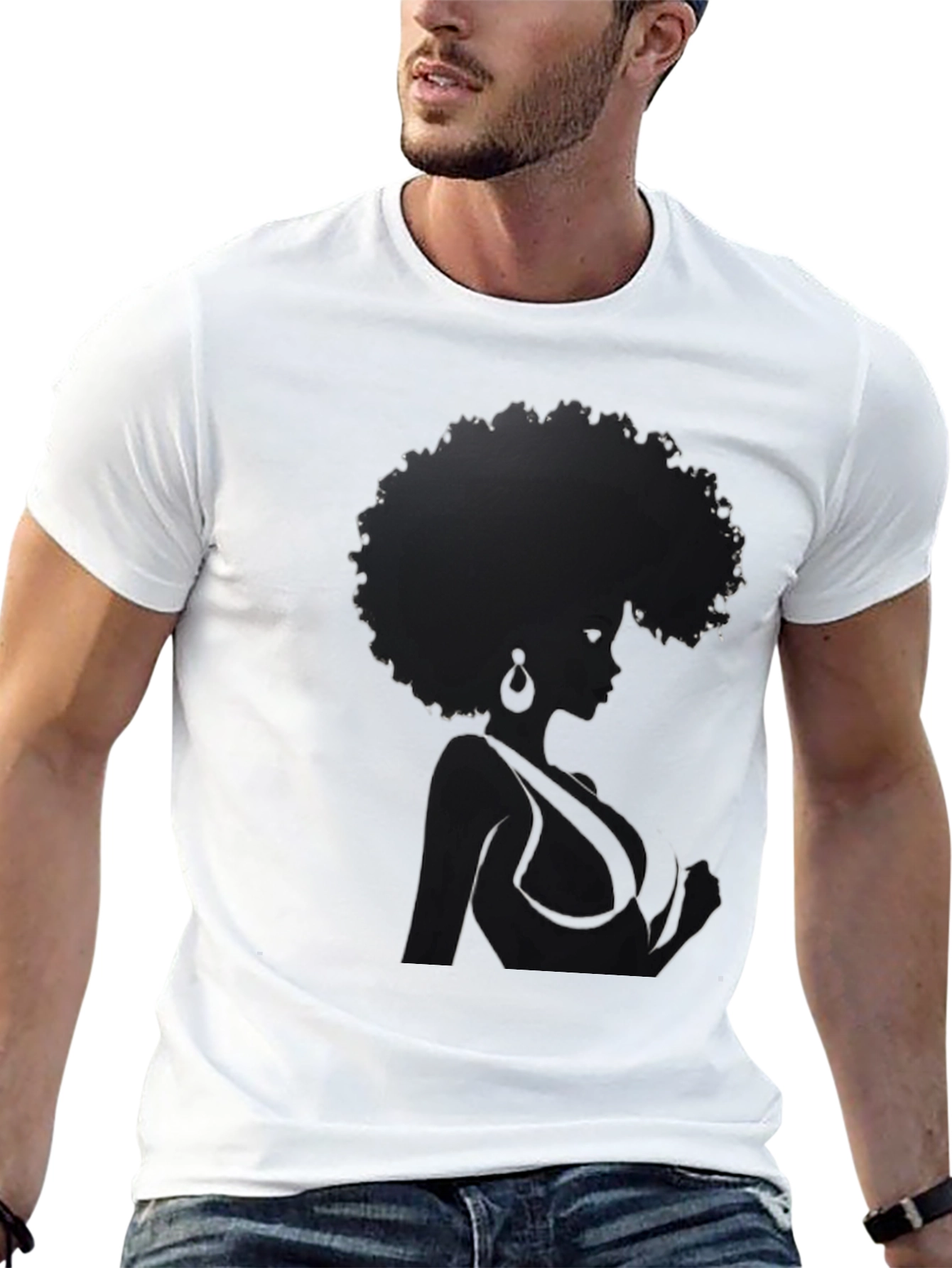 Afro Woman Graphic Tee - Stylish Black T-Shirt