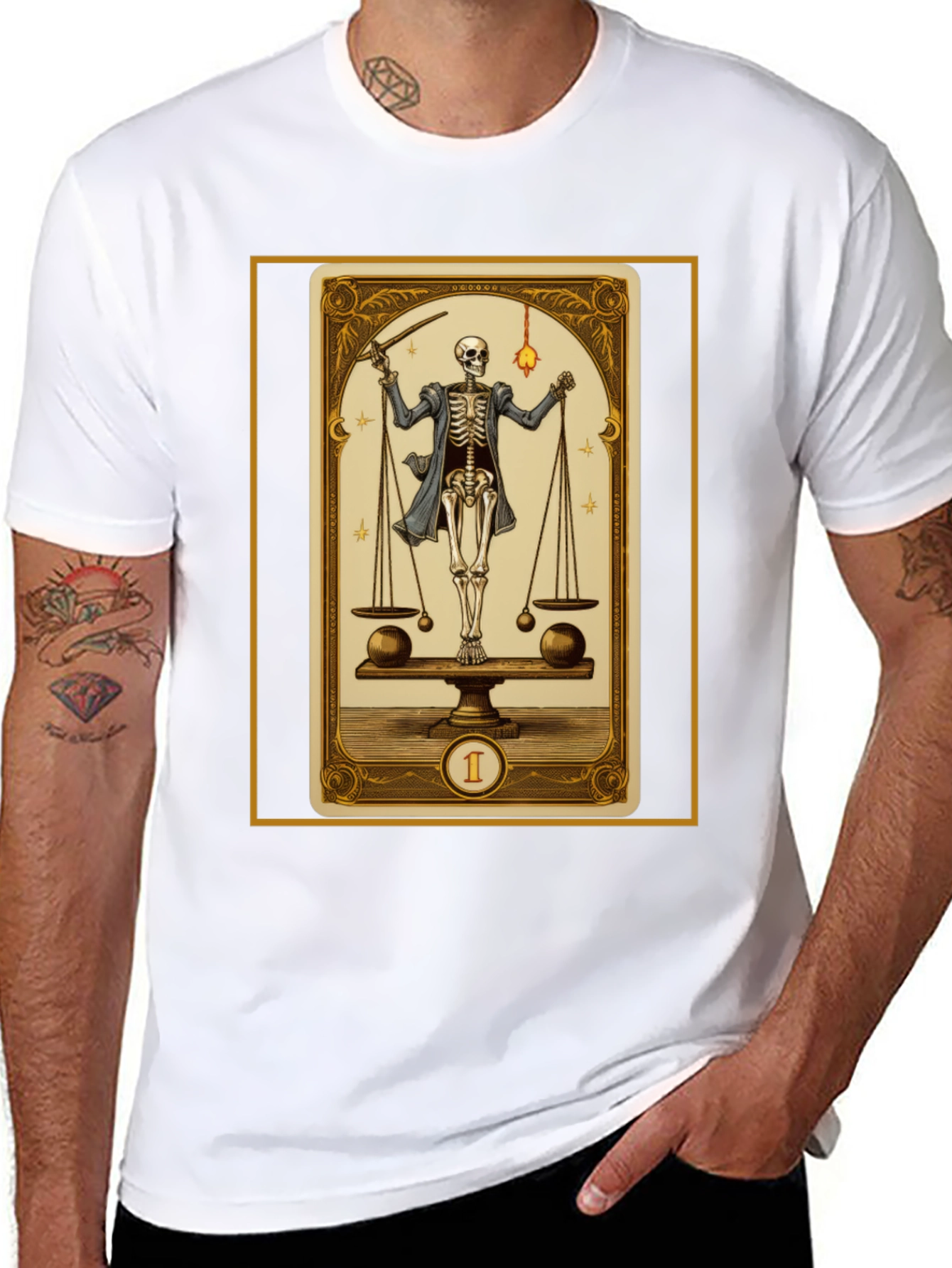Skeleton Tarot Card Graphic T-Shirt
