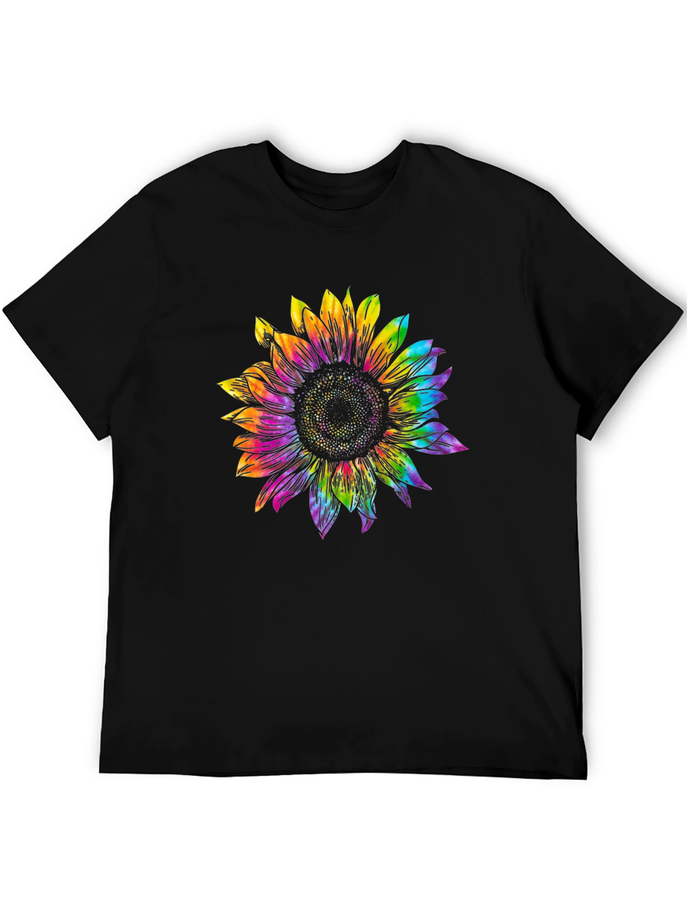 Rainbow Sunflower Graphic Tee - Black Unisex T-Shirt