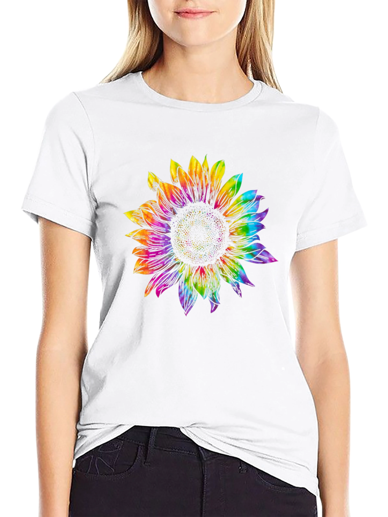Rainbow Sunflower Graphic Tee - Black Unisex T-Shirt