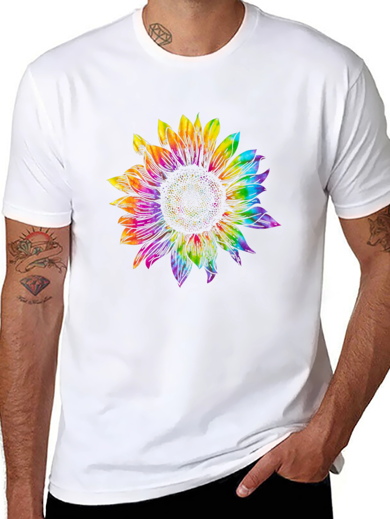 Rainbow Sunflower Graphic Tee - Black Unisex T-Shirt