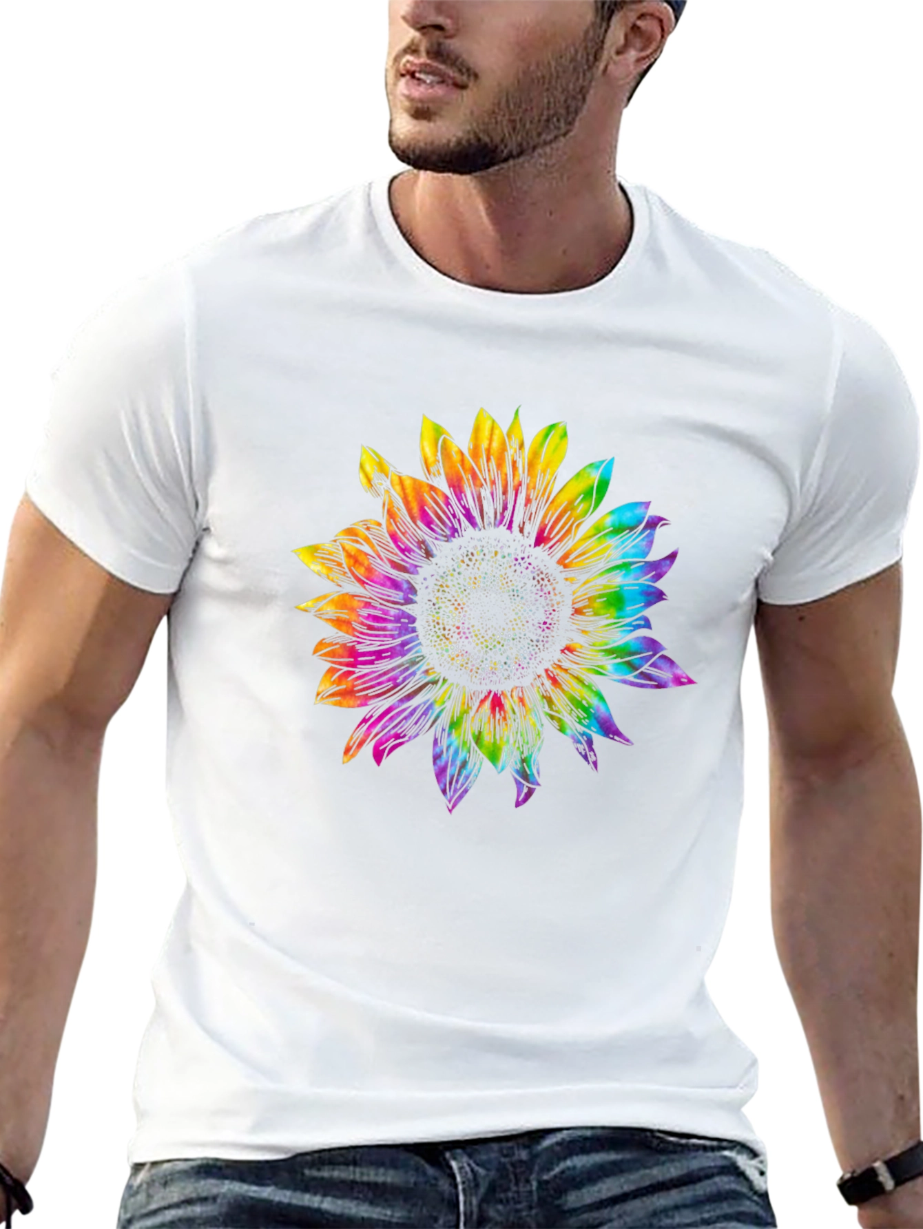 Rainbow Sunflower Graphic Tee - Black Unisex T-Shirt