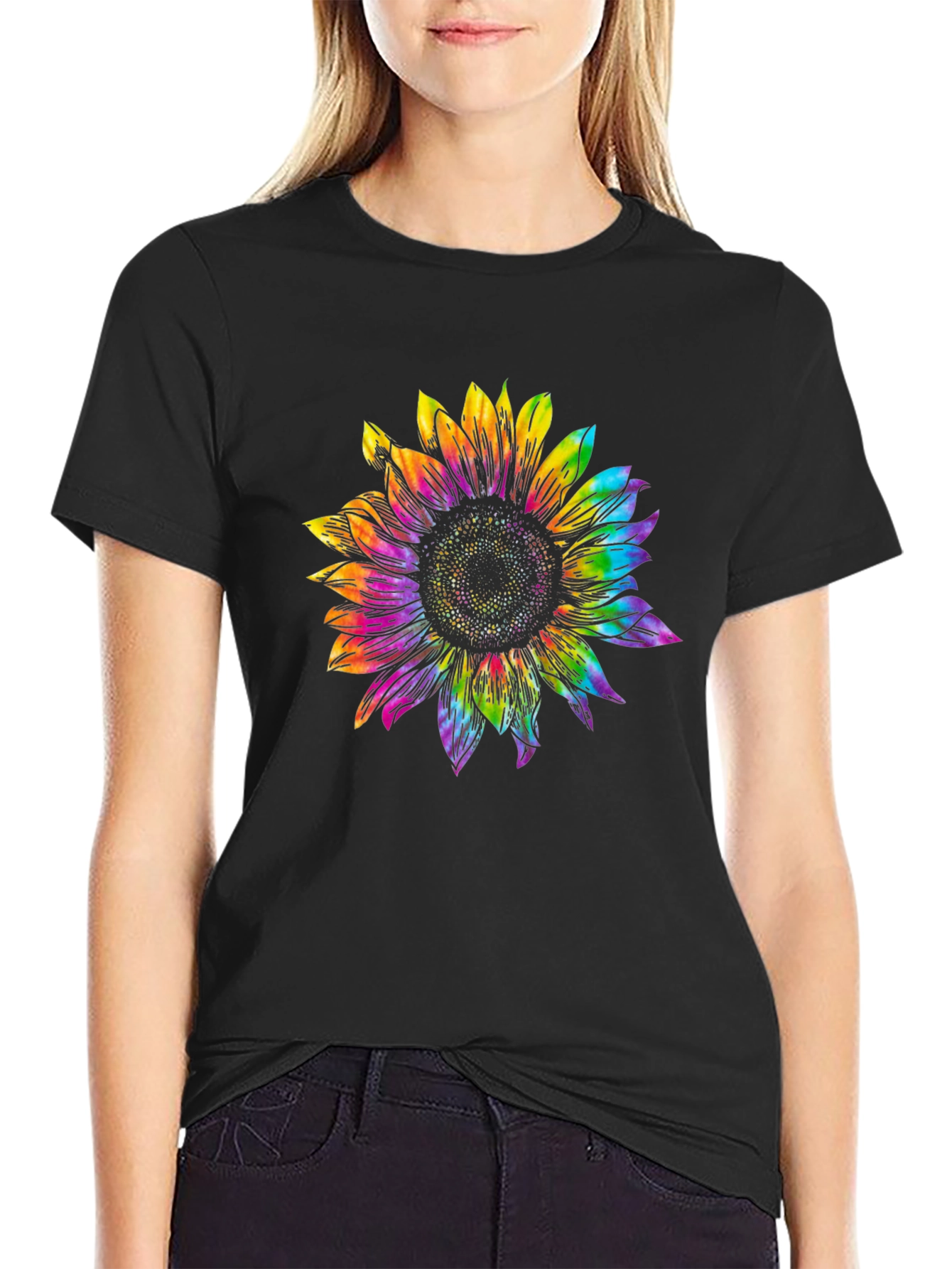 Rainbow Sunflower Graphic Tee - Black Unisex T-Shirt