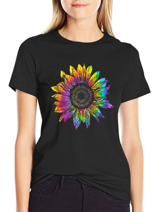 Rainbow Sunflower Graphic Tee - Black Unisex T-Shirt