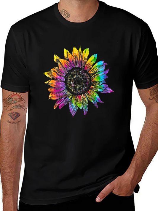 Rainbow Sunflower Graphic Tee - Black Unisex T-Shirt