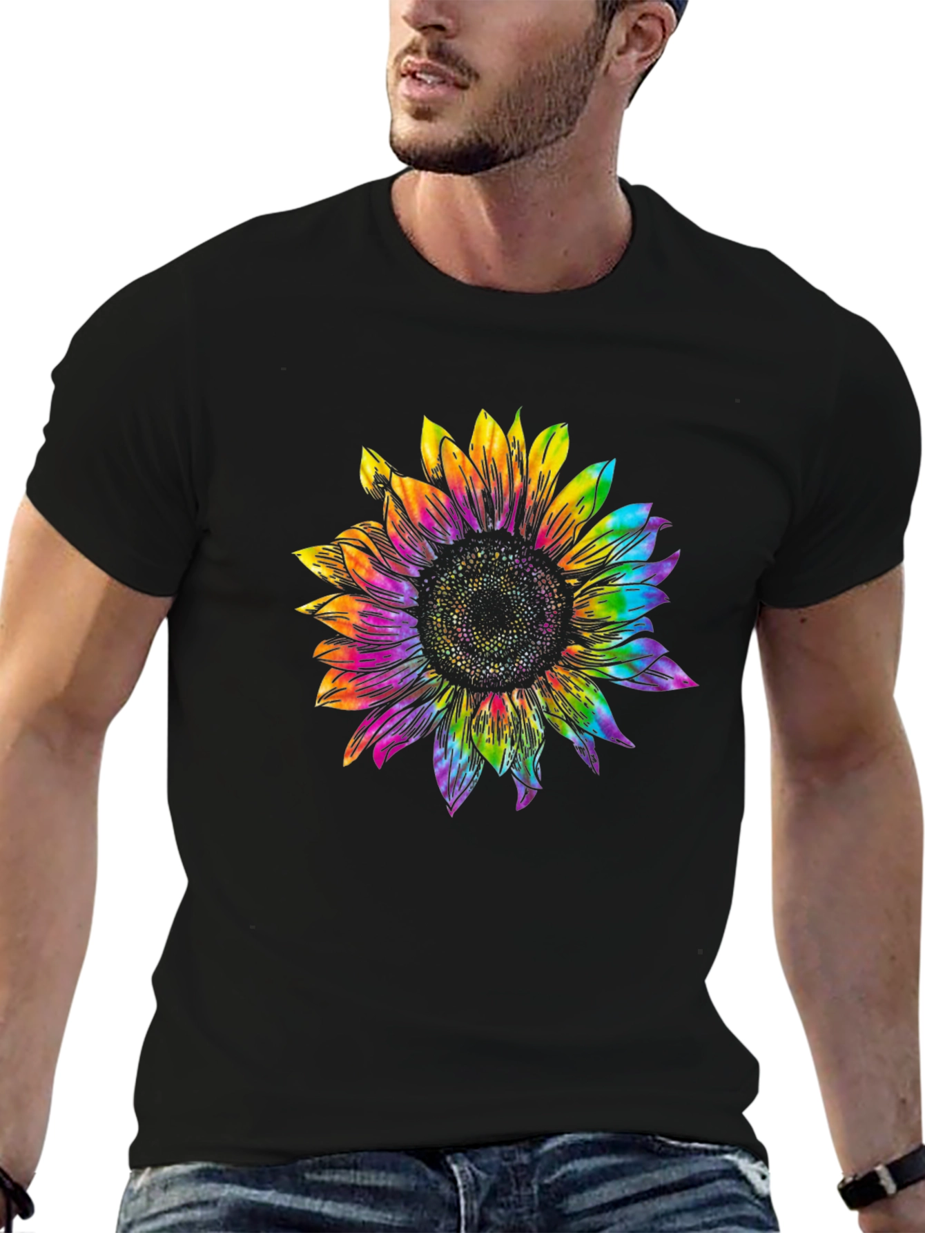 Rainbow Sunflower Graphic Tee - Black Unisex T-Shirt