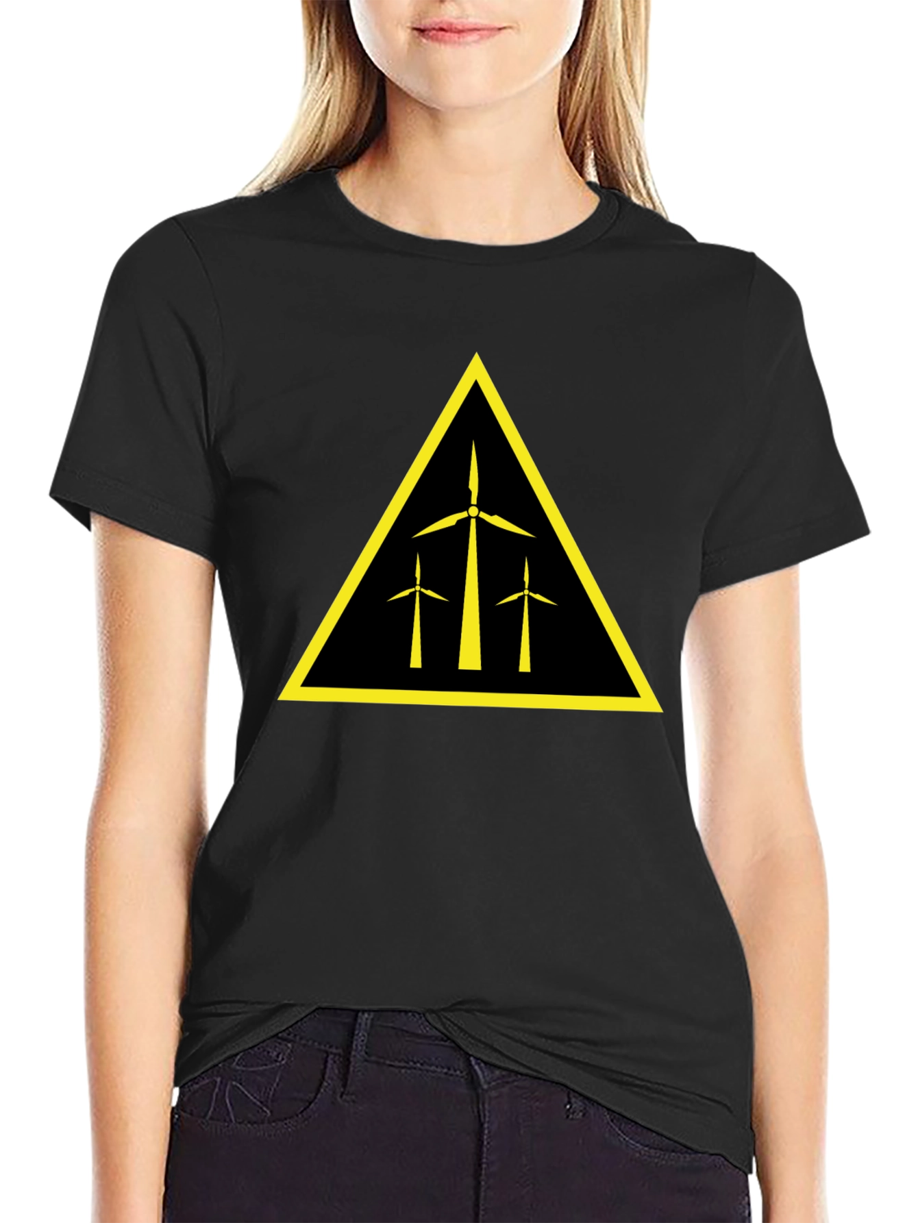 Wind Turbine Warning Sign Black T-Shirt