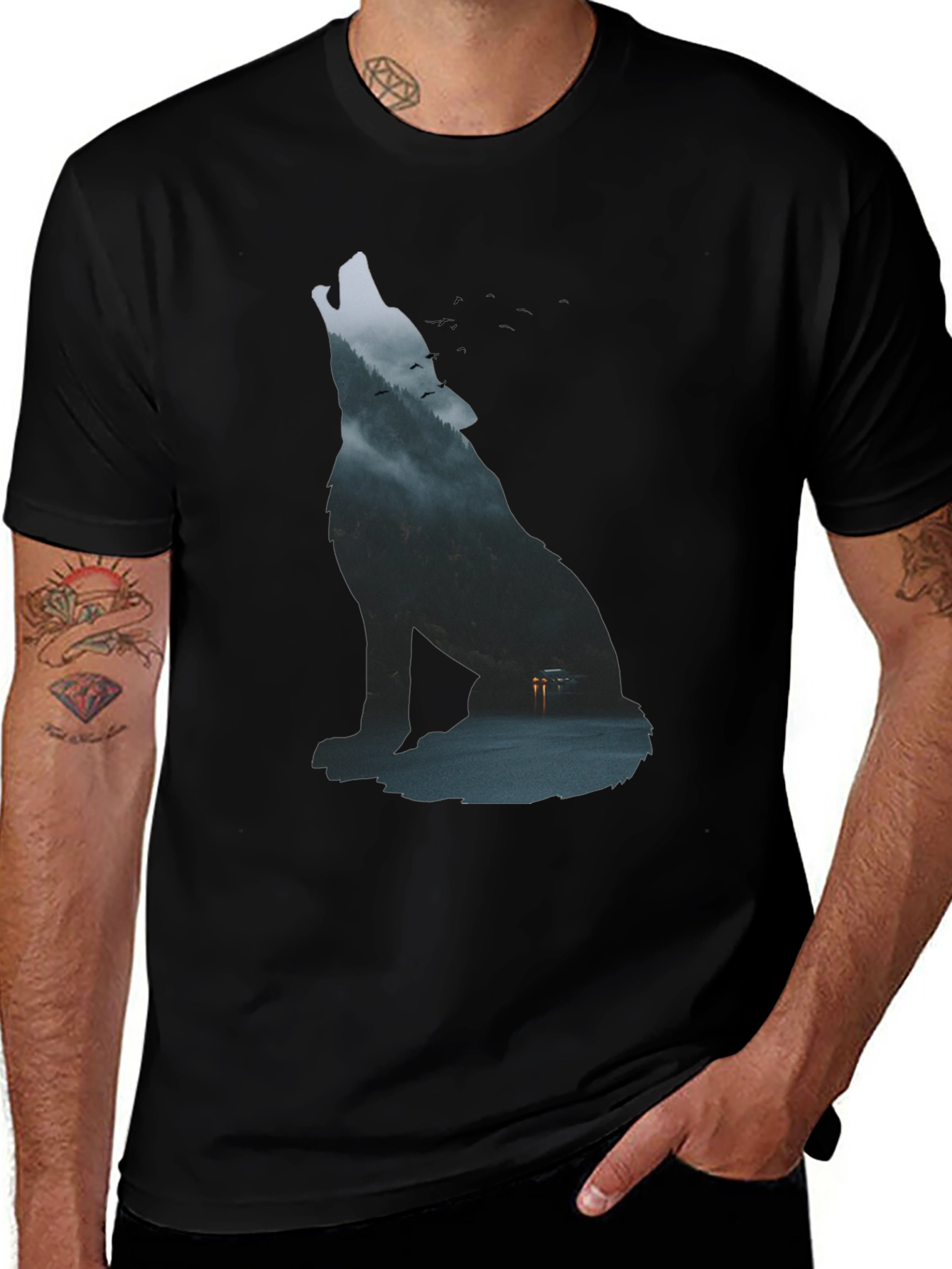Wolf Silhouette Graphic Tee - Urban Style