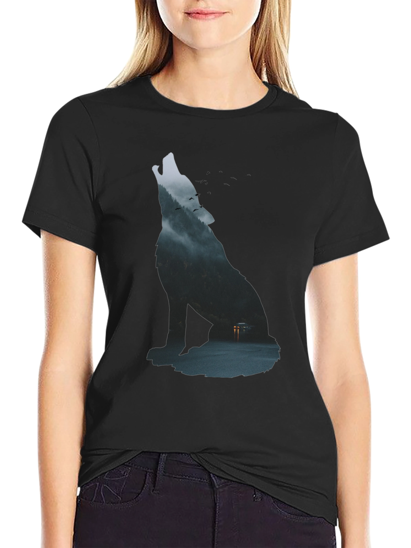 Wolf Silhouette Graphic Tee - Urban Style
